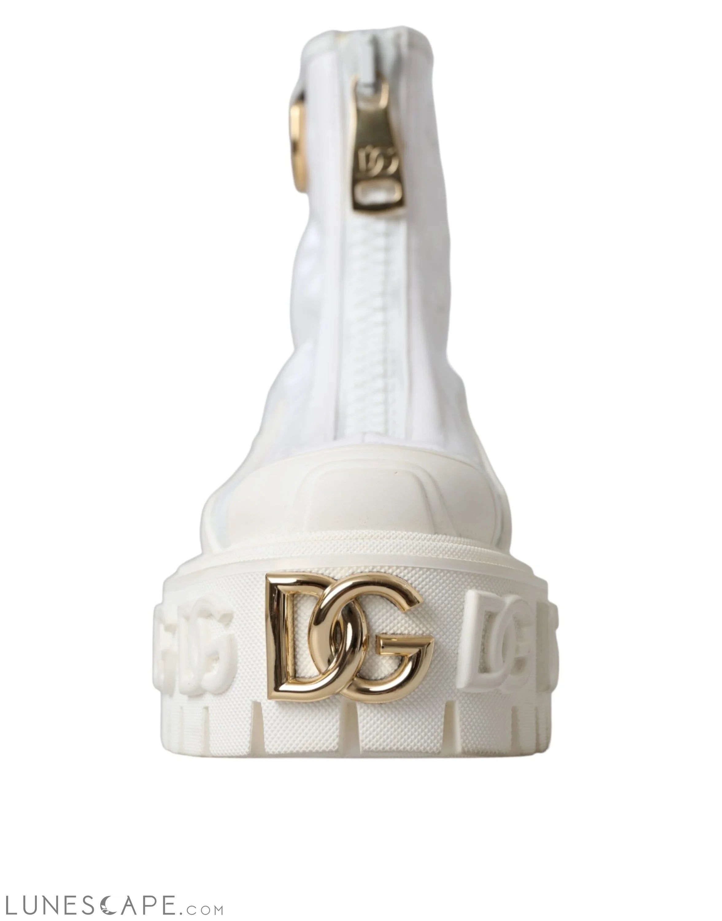 Dolce & Gabbana White Leather Rubber Logo Ankle Boots LUNESCAPE