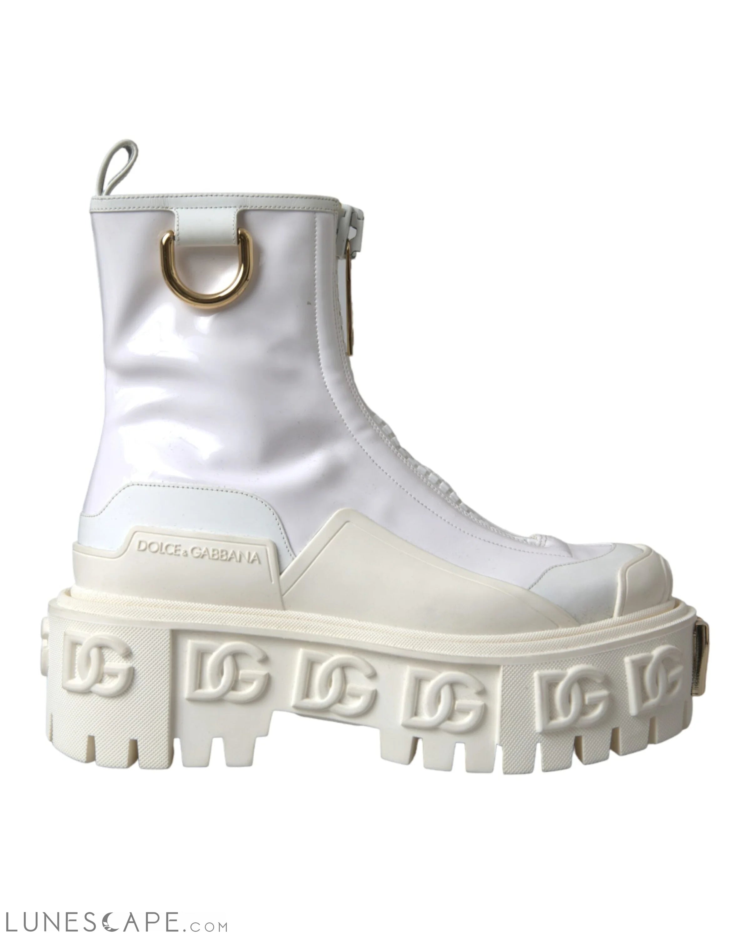 Dolce & Gabbana White Leather Rubber Logo Ankle Boots LUNESCAPE