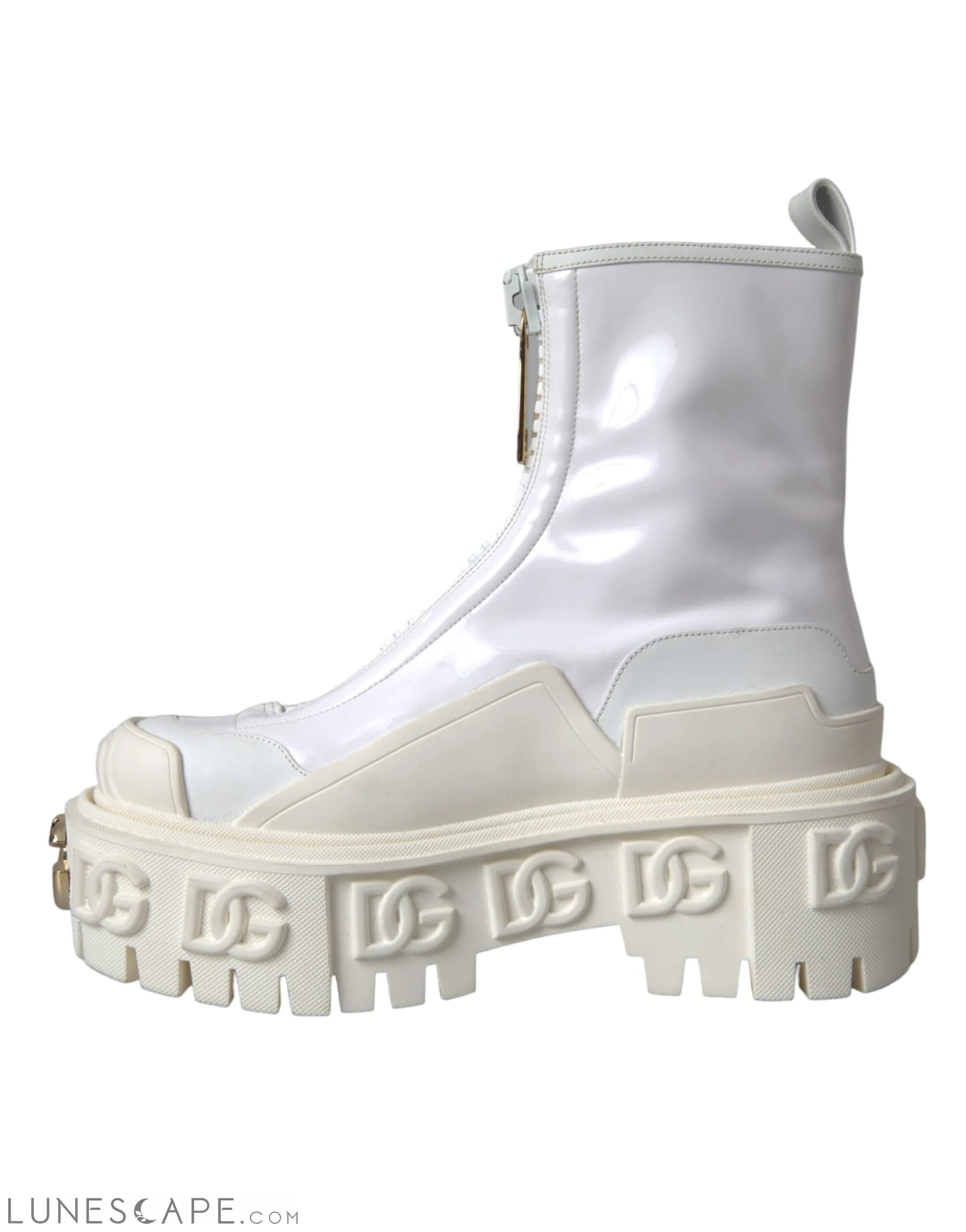 Dolce & Gabbana White Leather Rubber Logo Ankle Boots LUNESCAPE