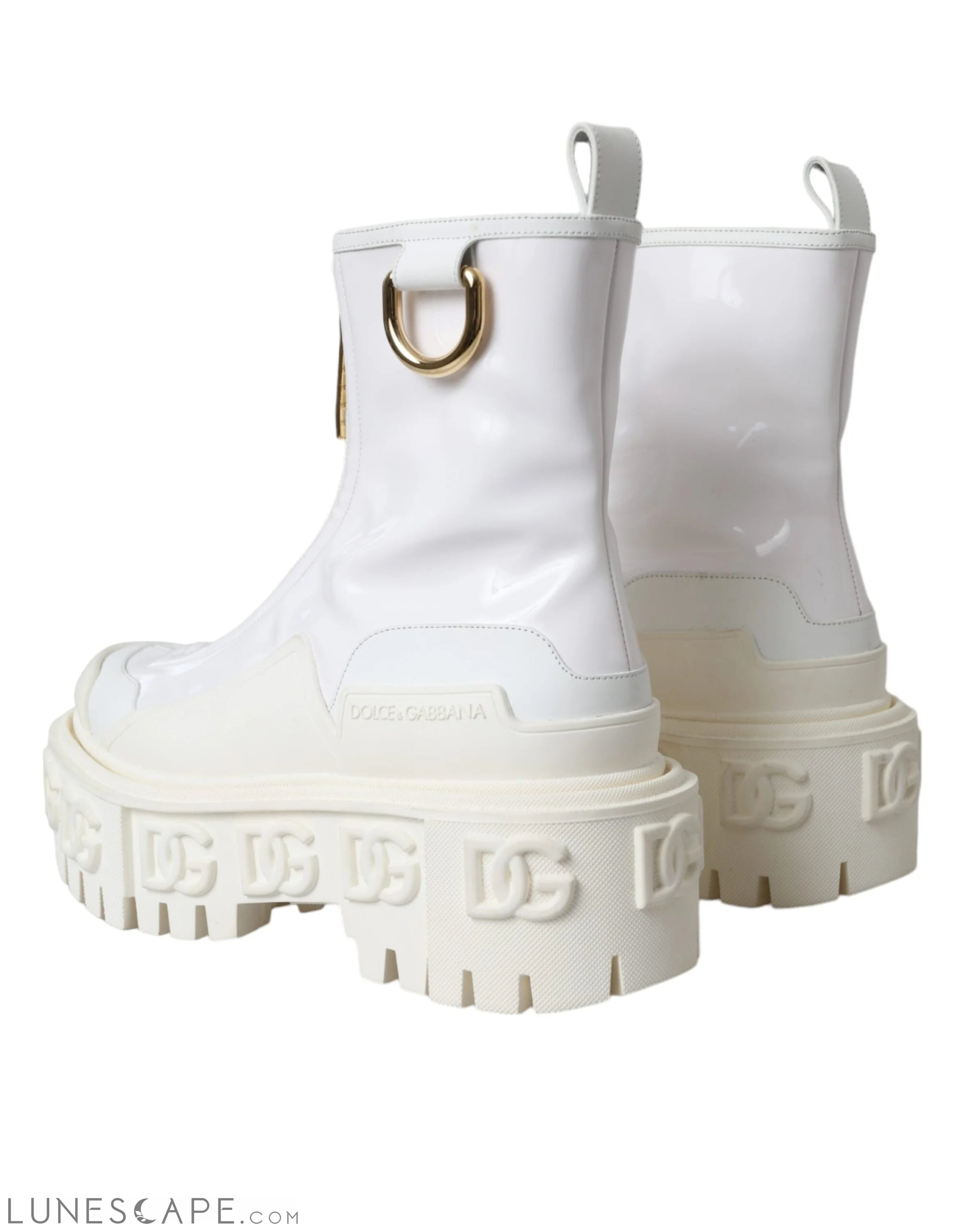 Dolce & Gabbana White Leather Rubber Logo Ankle Boots LUNESCAPE