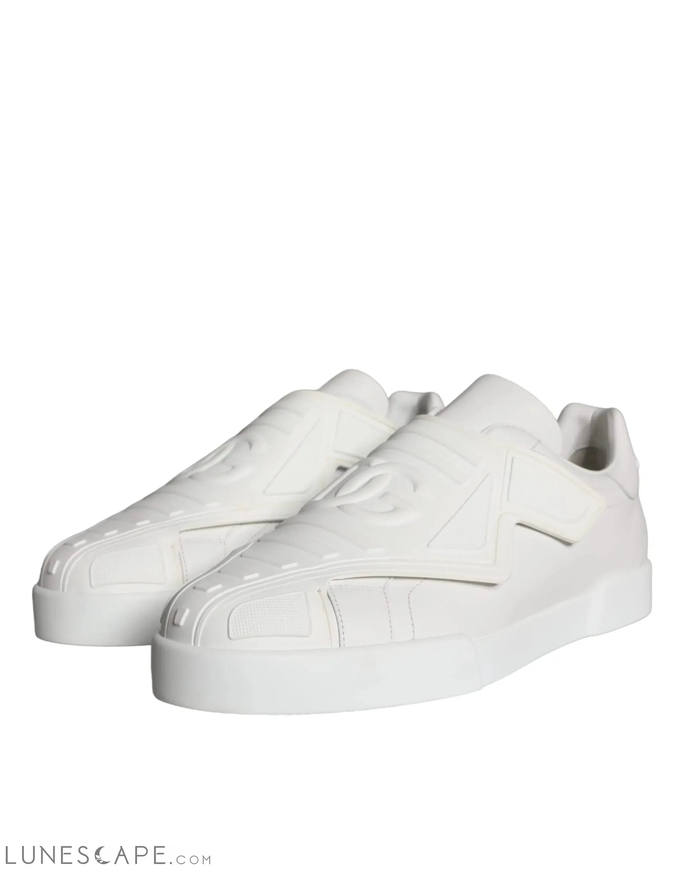 Dolce & Gabbana White Leather Slip On Low Top Sneakers Shoes LUNESCAPE