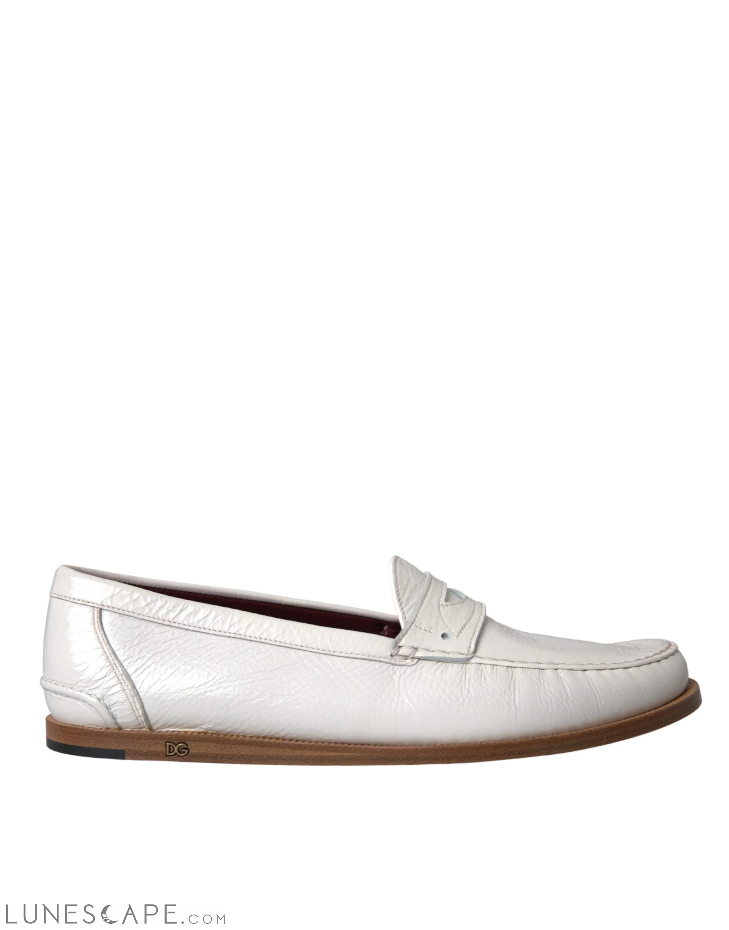 Dolce & Gabbana White Leather Slip On Mocassin Loafers Shoes LUNESCAPE