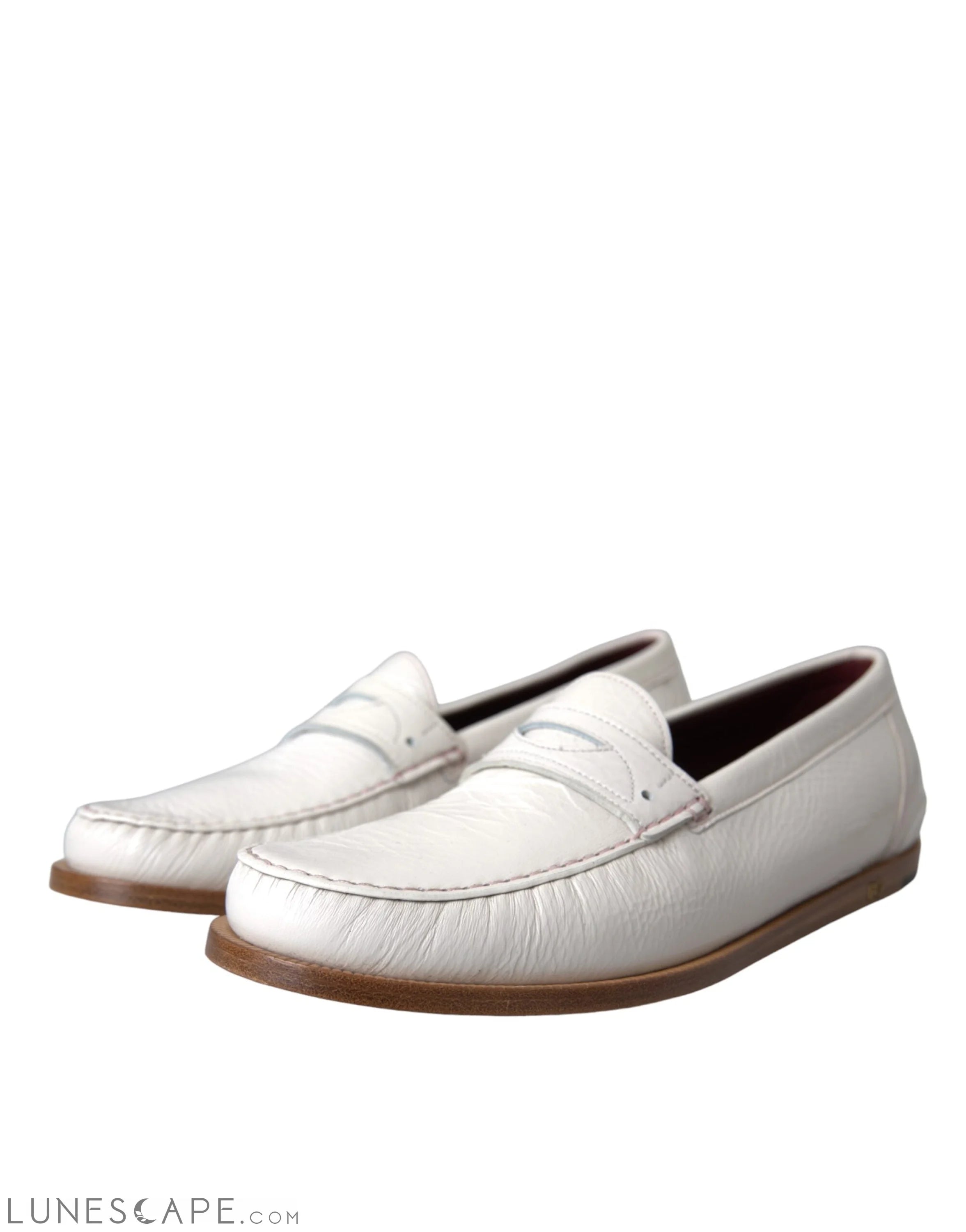 Dolce & Gabbana White Leather Slip On Mocassin Loafers Shoes LUNESCAPE