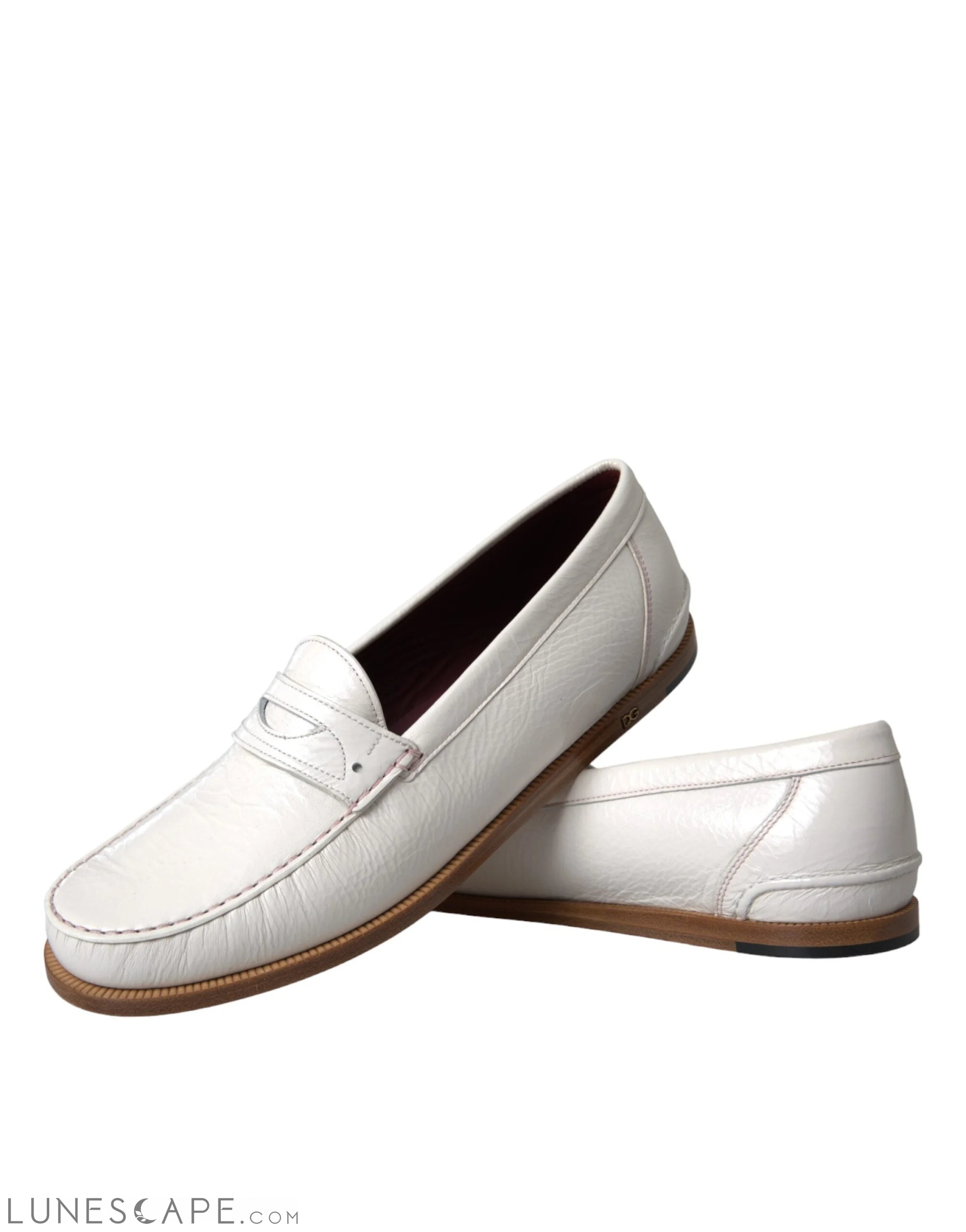 Dolce & Gabbana White Leather Slip On Mocassin Loafers Shoes LUNESCAPE