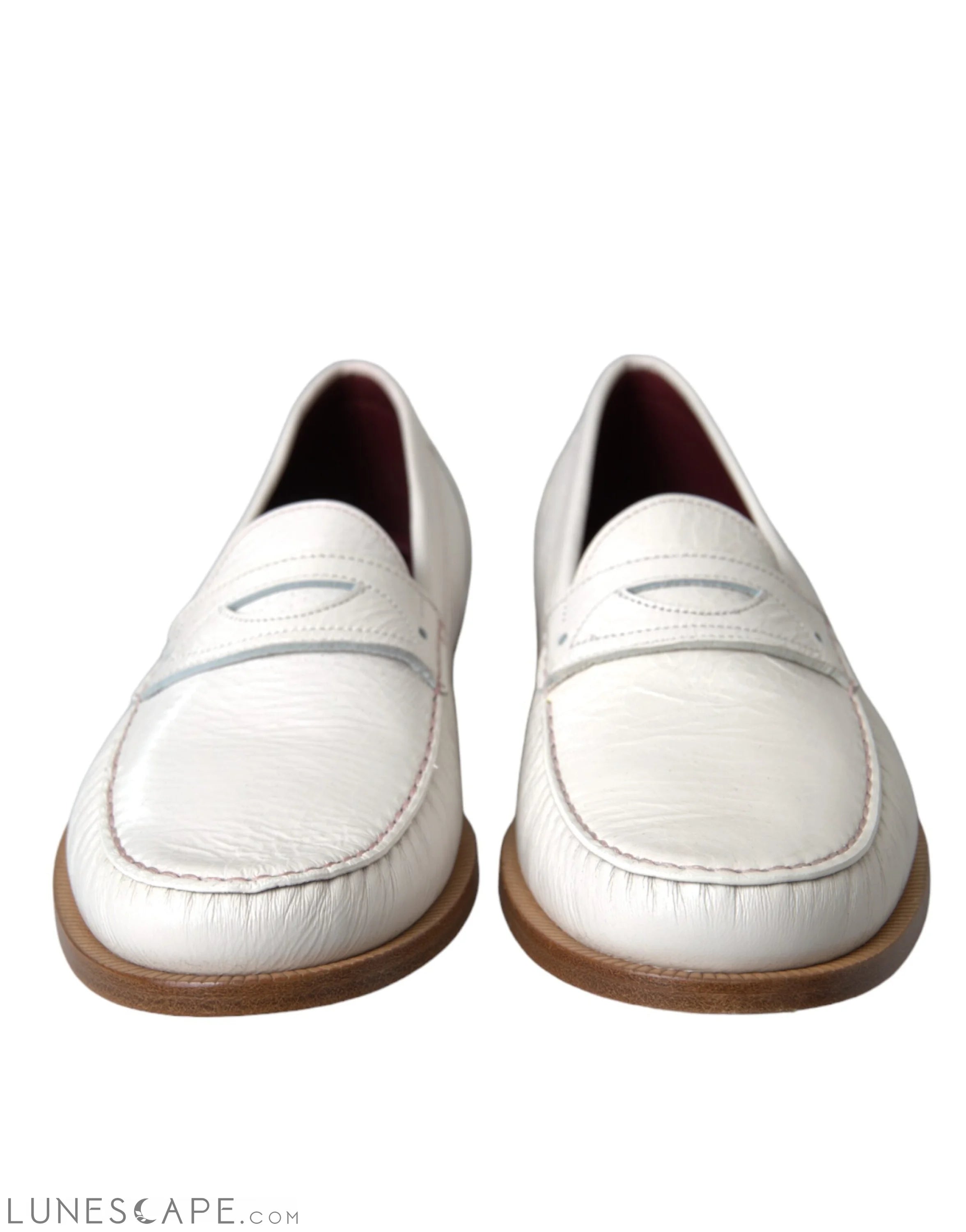 Dolce & Gabbana White Leather Slip On Mocassin Loafers Shoes LUNESCAPE