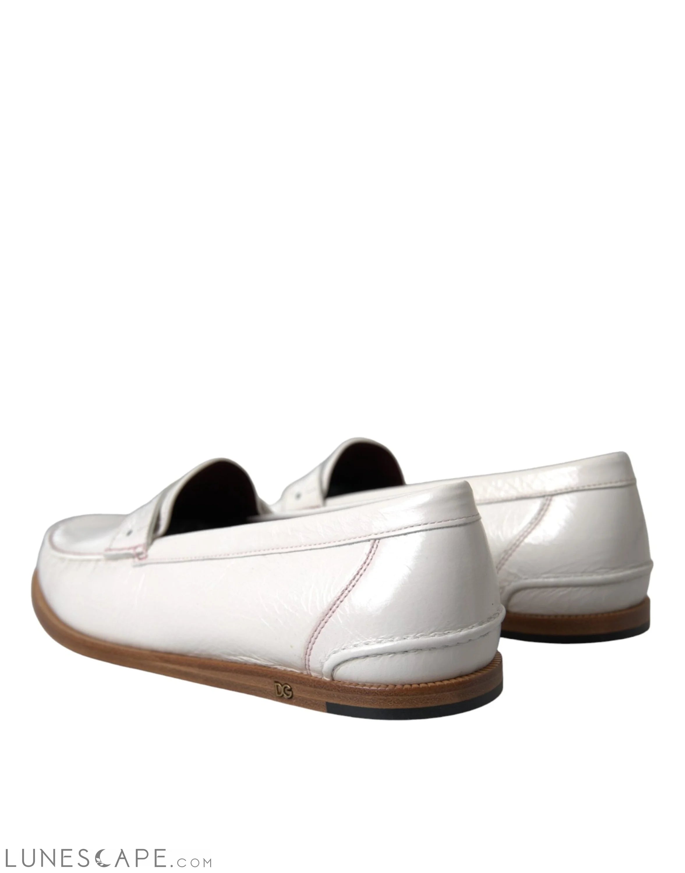 Dolce & Gabbana White Leather Slip On Mocassin Loafers Shoes LUNESCAPE