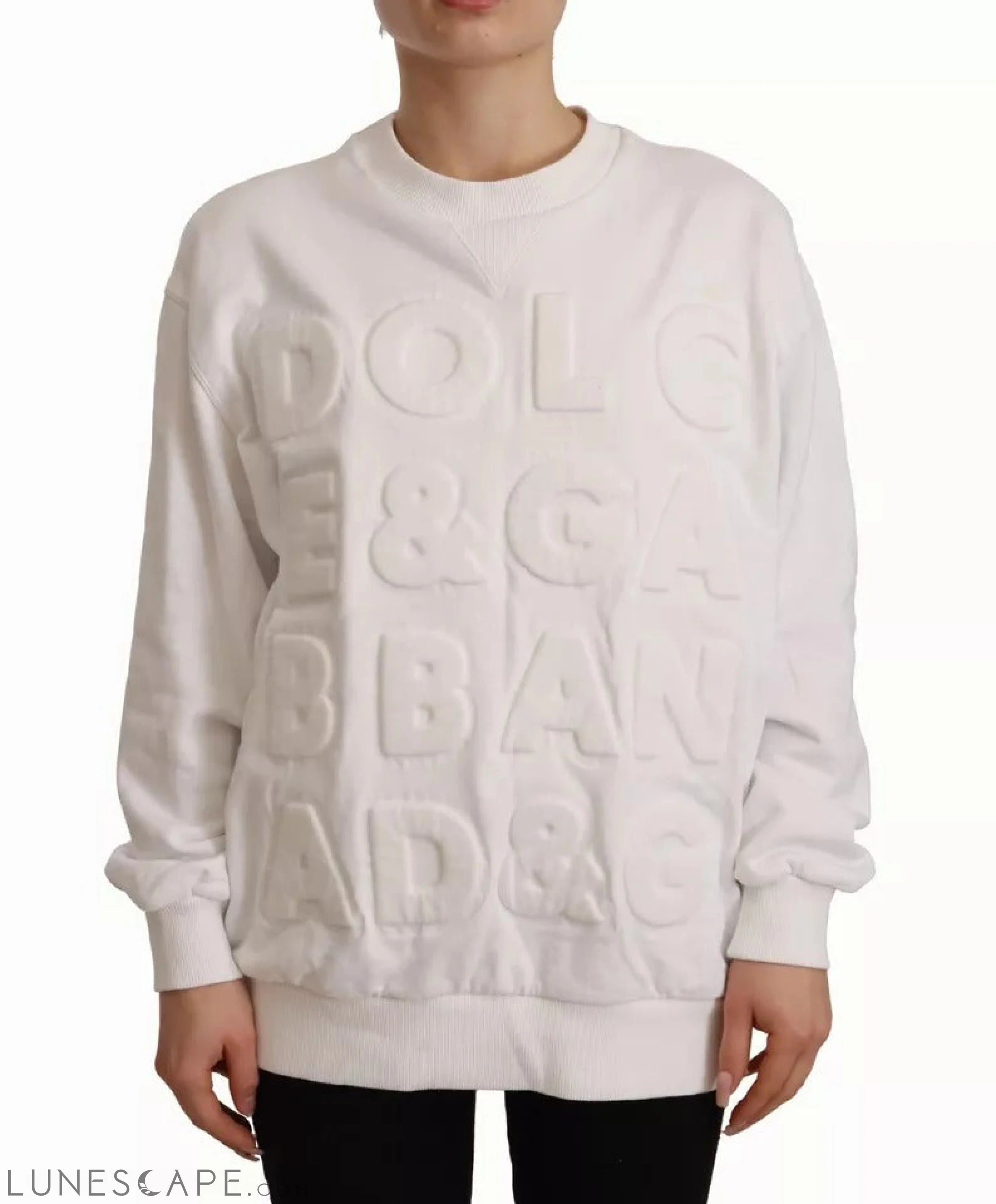 Dolce & Gabbana White Logo Embossed Cotton Women's Sweatshirt LUNESCAPE
