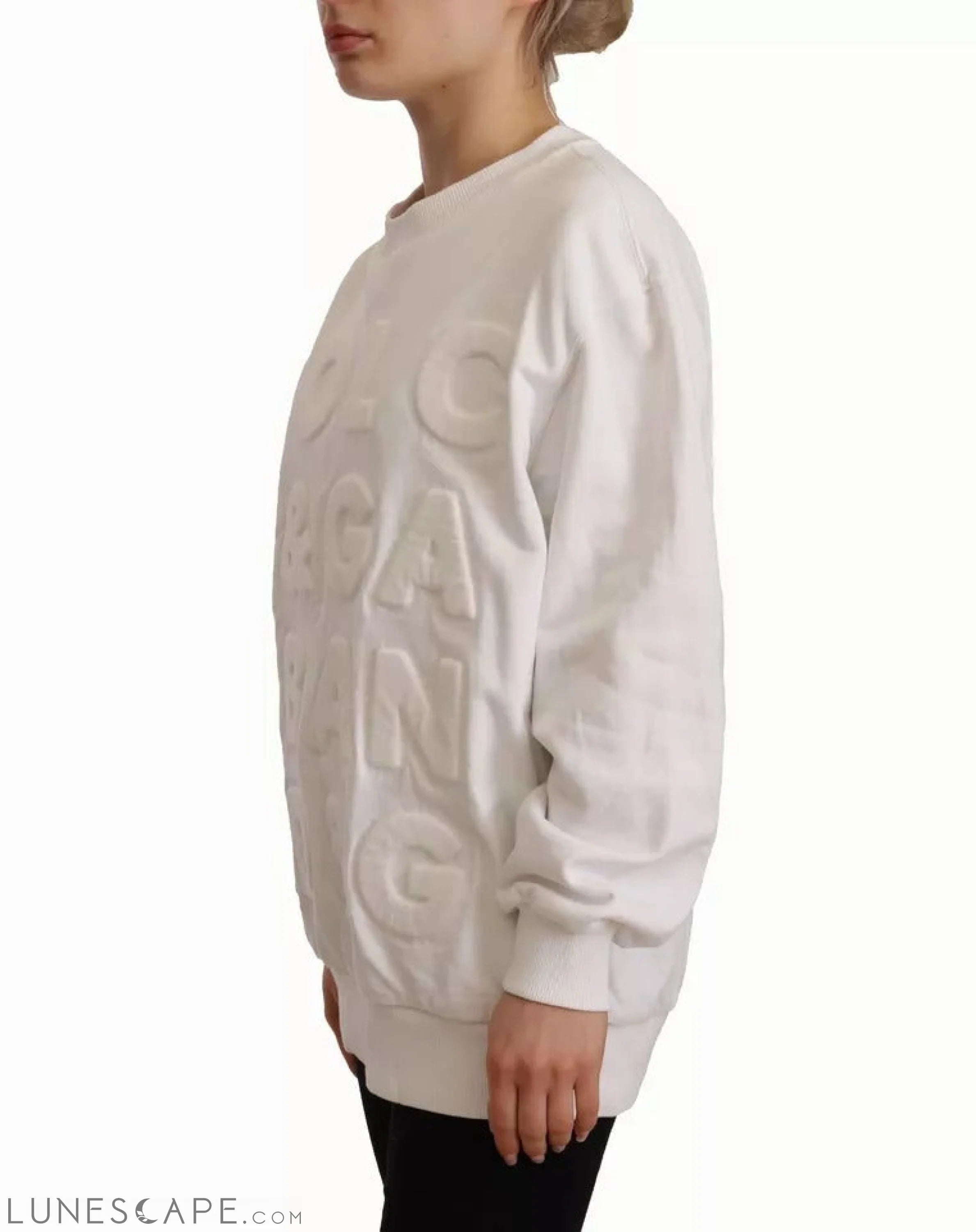 Dolce & Gabbana White Logo Embossed Cotton Women's Sweatshirt LUNESCAPE