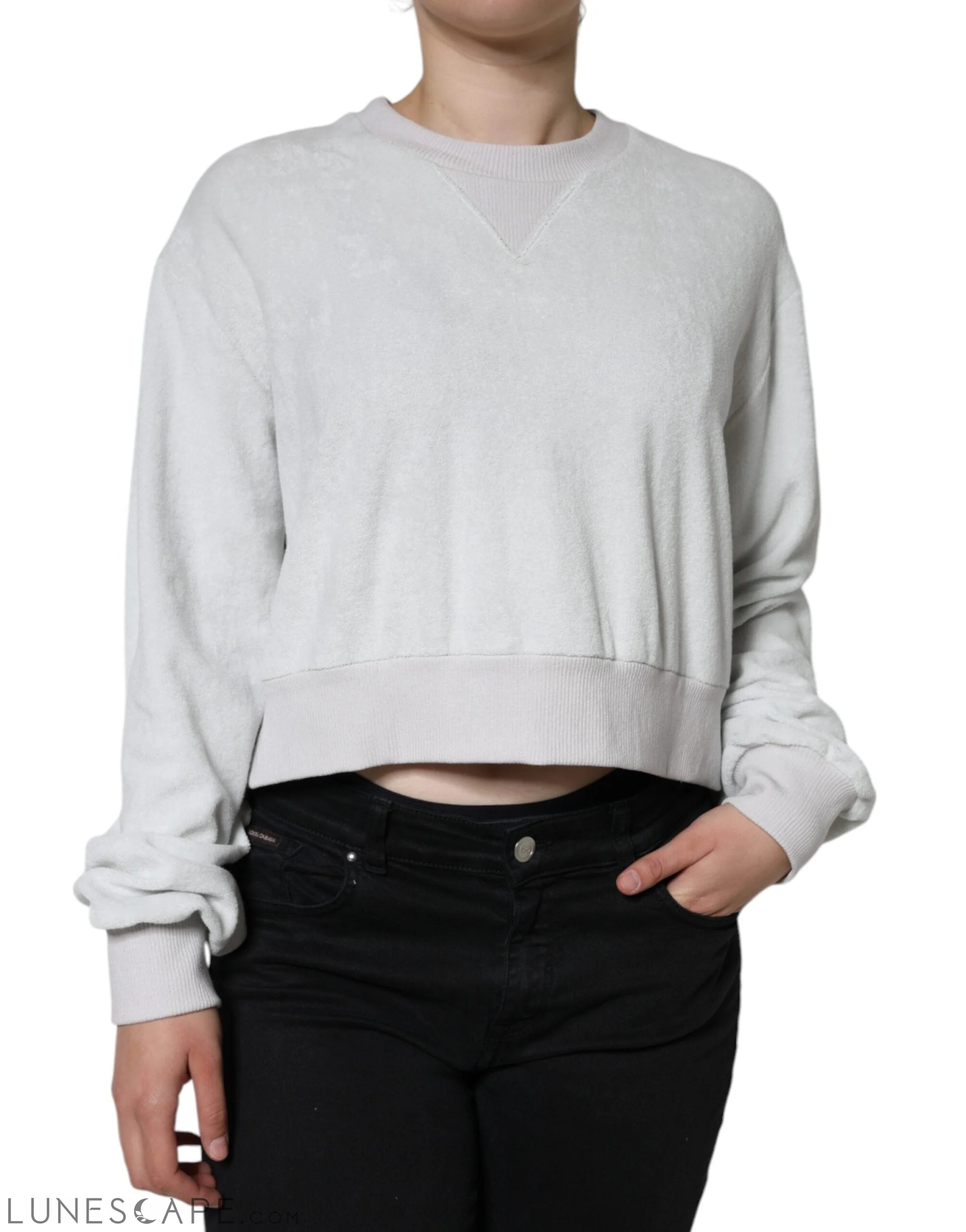 Dolce & Gabbana White Nylon Stretch Crew Neck Pullover Women's Sweatshirt LUNESCAPE