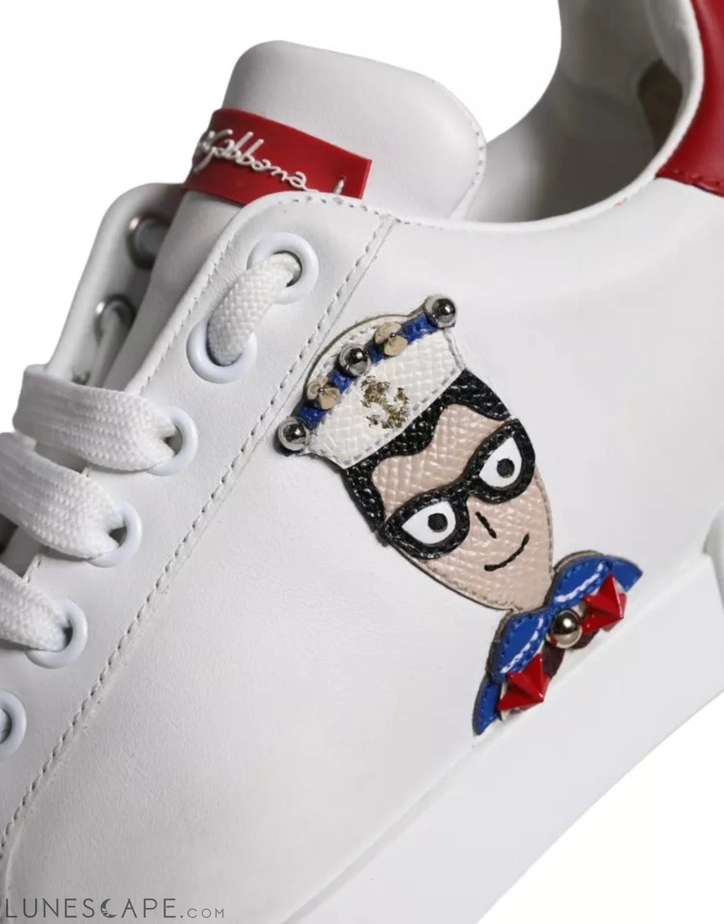 Dolce & Gabbana White Patch Calfskin Nappa Portofino Sneakers Shoes LUNESCAPE