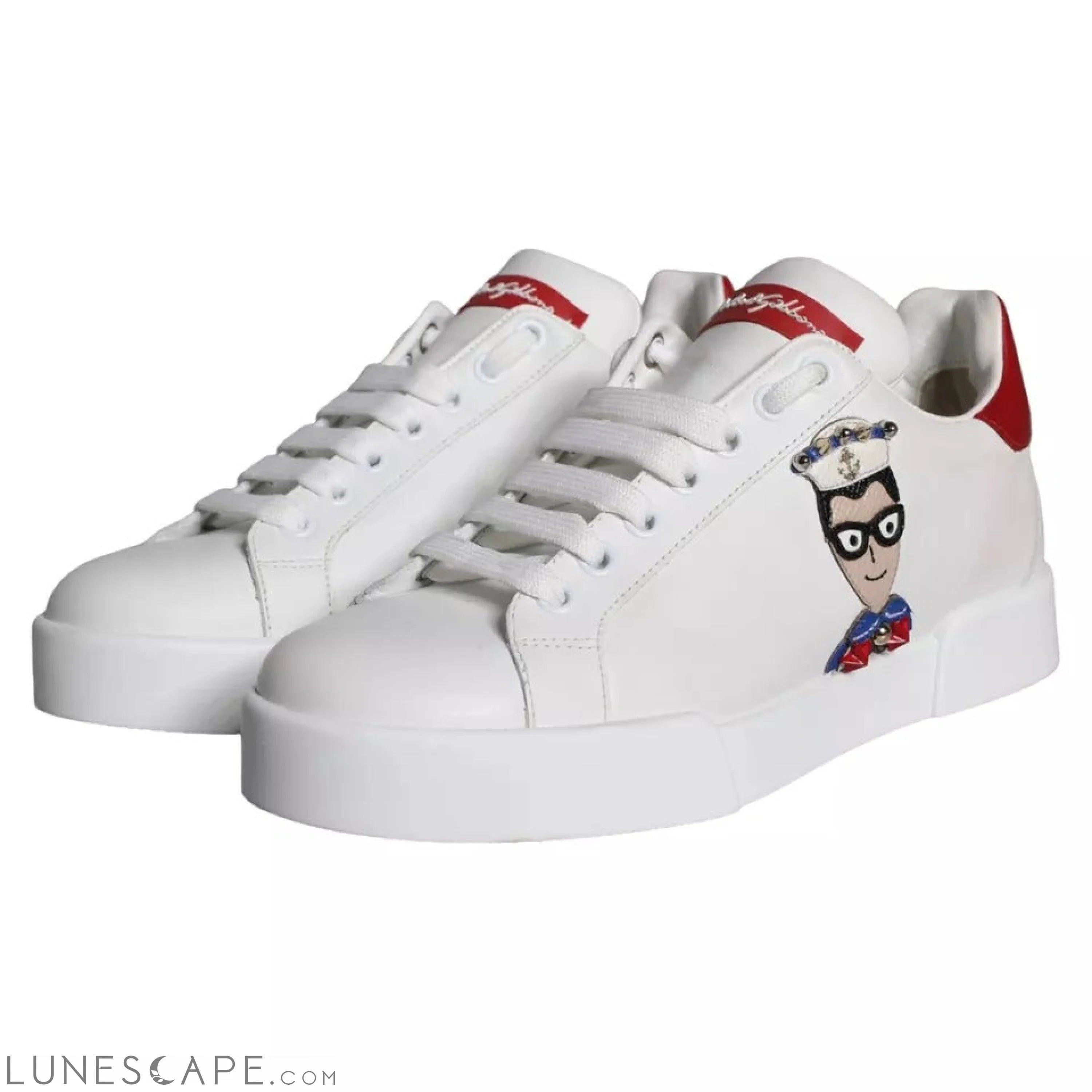 Dolce & Gabbana White Patch Calfskin Nappa Portofino Sneakers Shoes LUNESCAPE