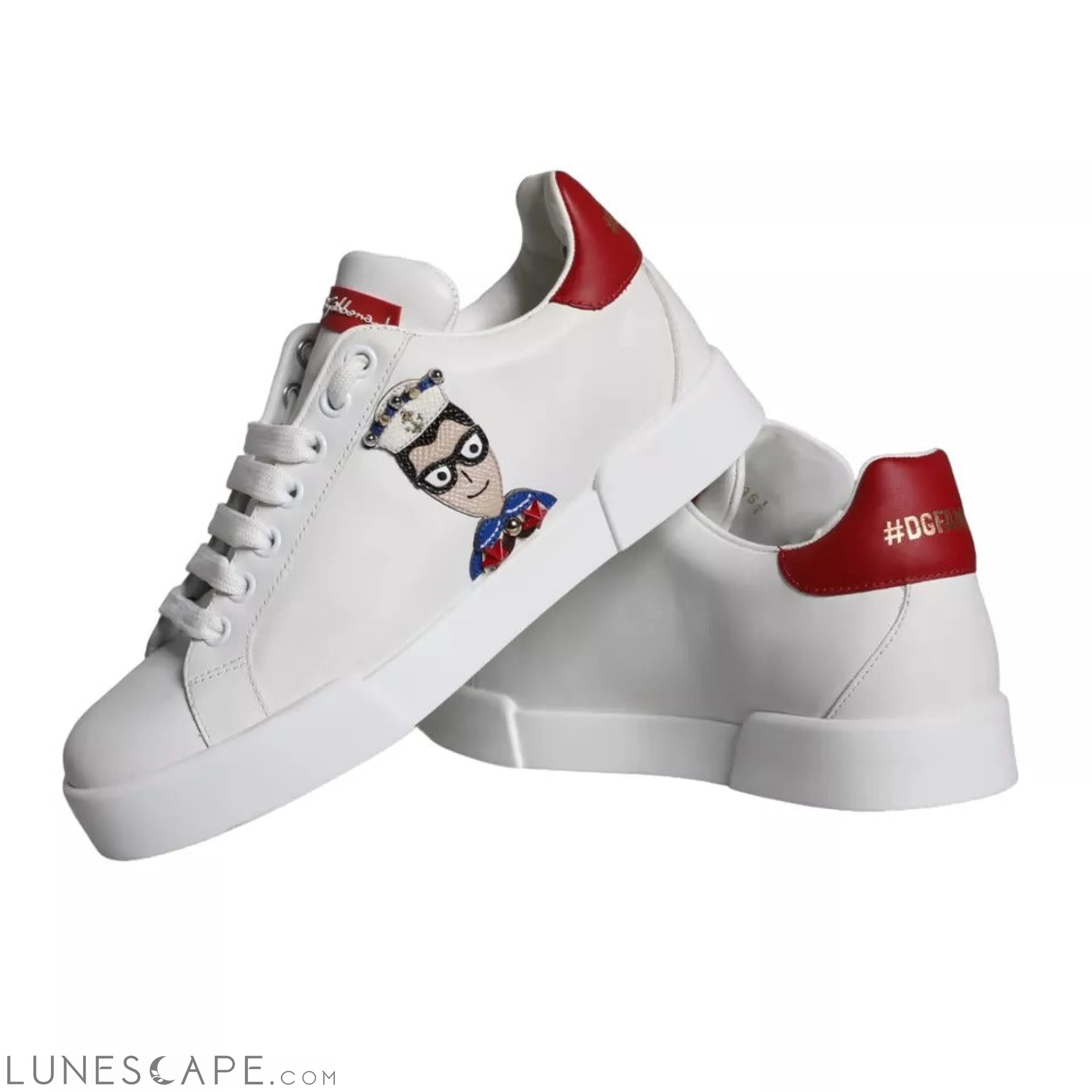 Dolce & Gabbana White Patch Calfskin Nappa Portofino Sneakers Shoes LUNESCAPE