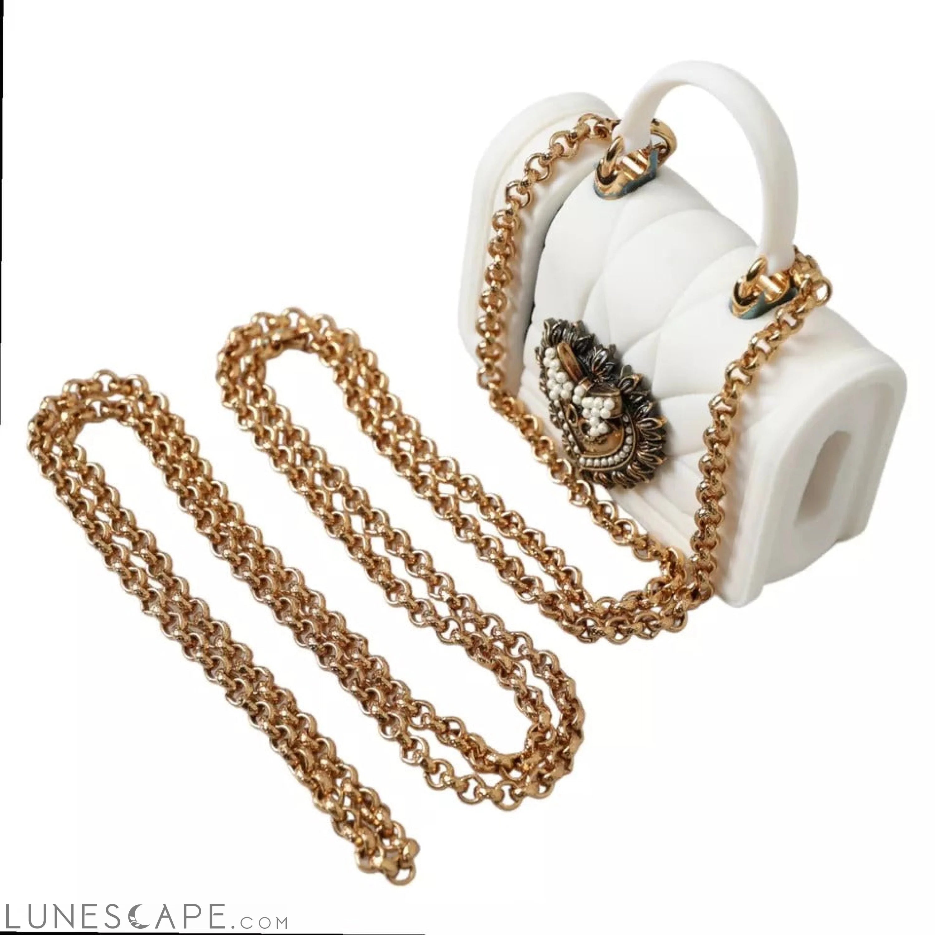 Dolce & Gabbana White Silicone Devotion Heart Bag Gold Chain Hand Airpods Case LUNESCAPE
