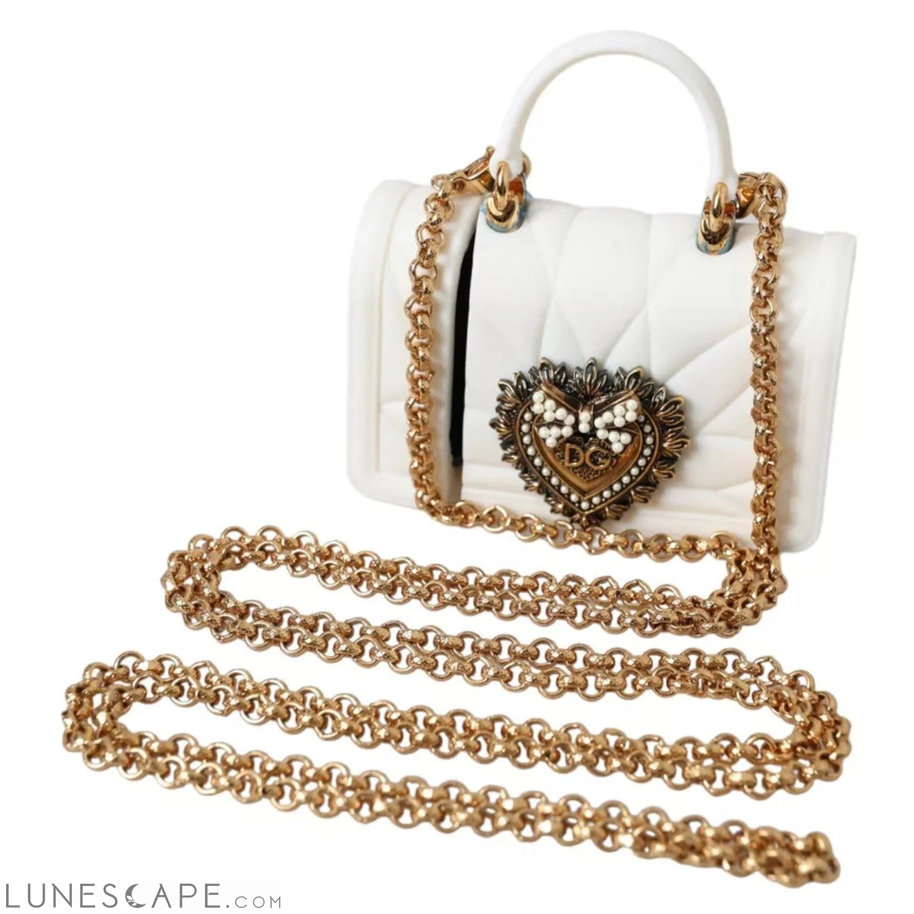 Dolce & Gabbana White Silicone Devotion Heart Bag Gold Chain Hand Airpods Case LUNESCAPE