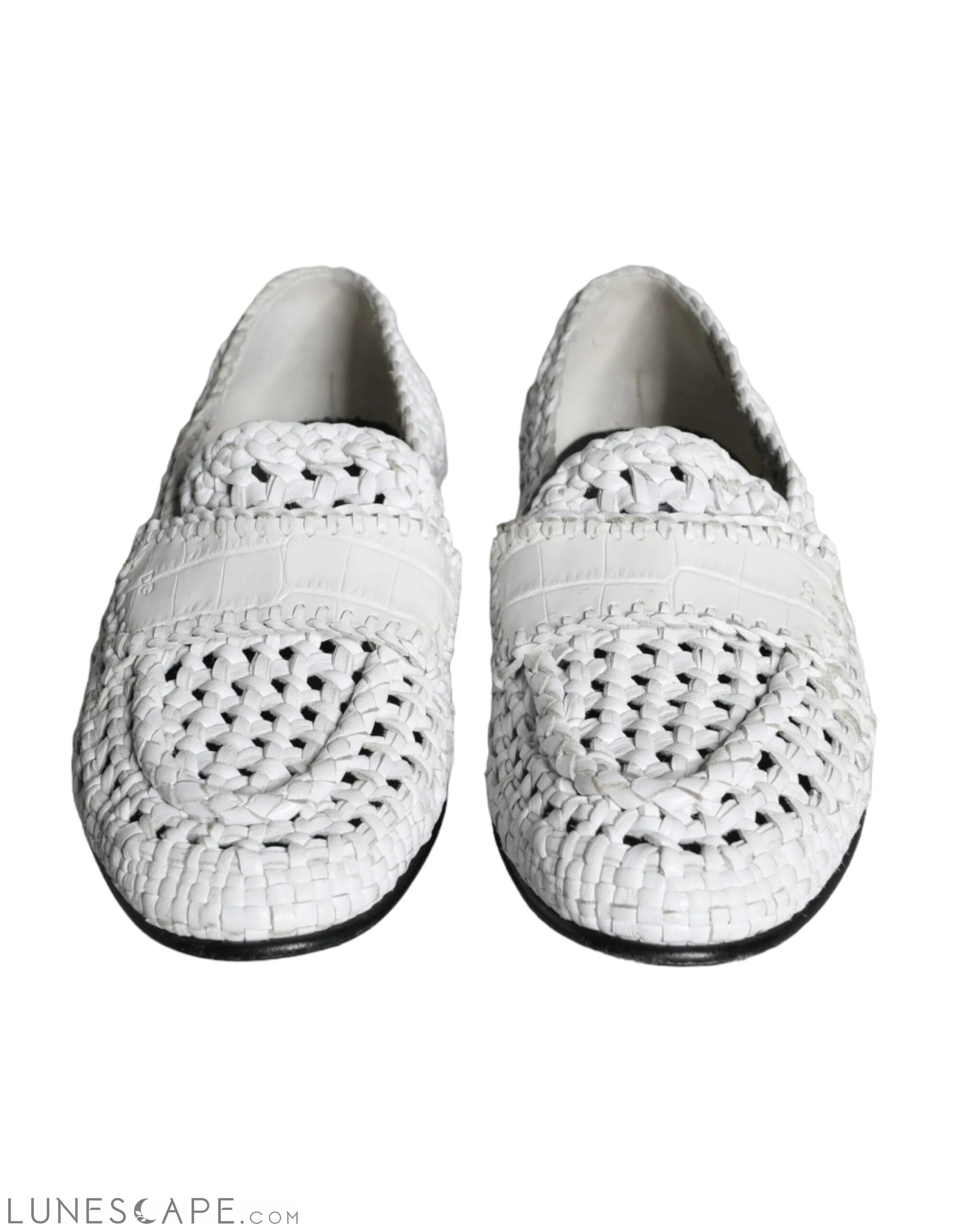 Dolce & Gabbana White Woven Leather Slip On Loafers Men Shoes LUNESCAPE