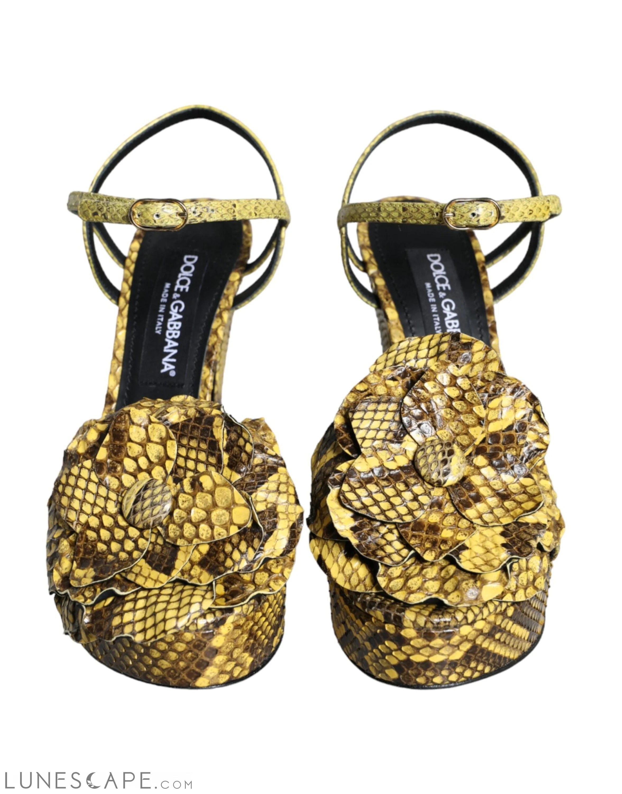 Dolce & Gabbana Yellow Exotic Leather Ankle Strap Heels Sandals Shoes LUNESCAPE
