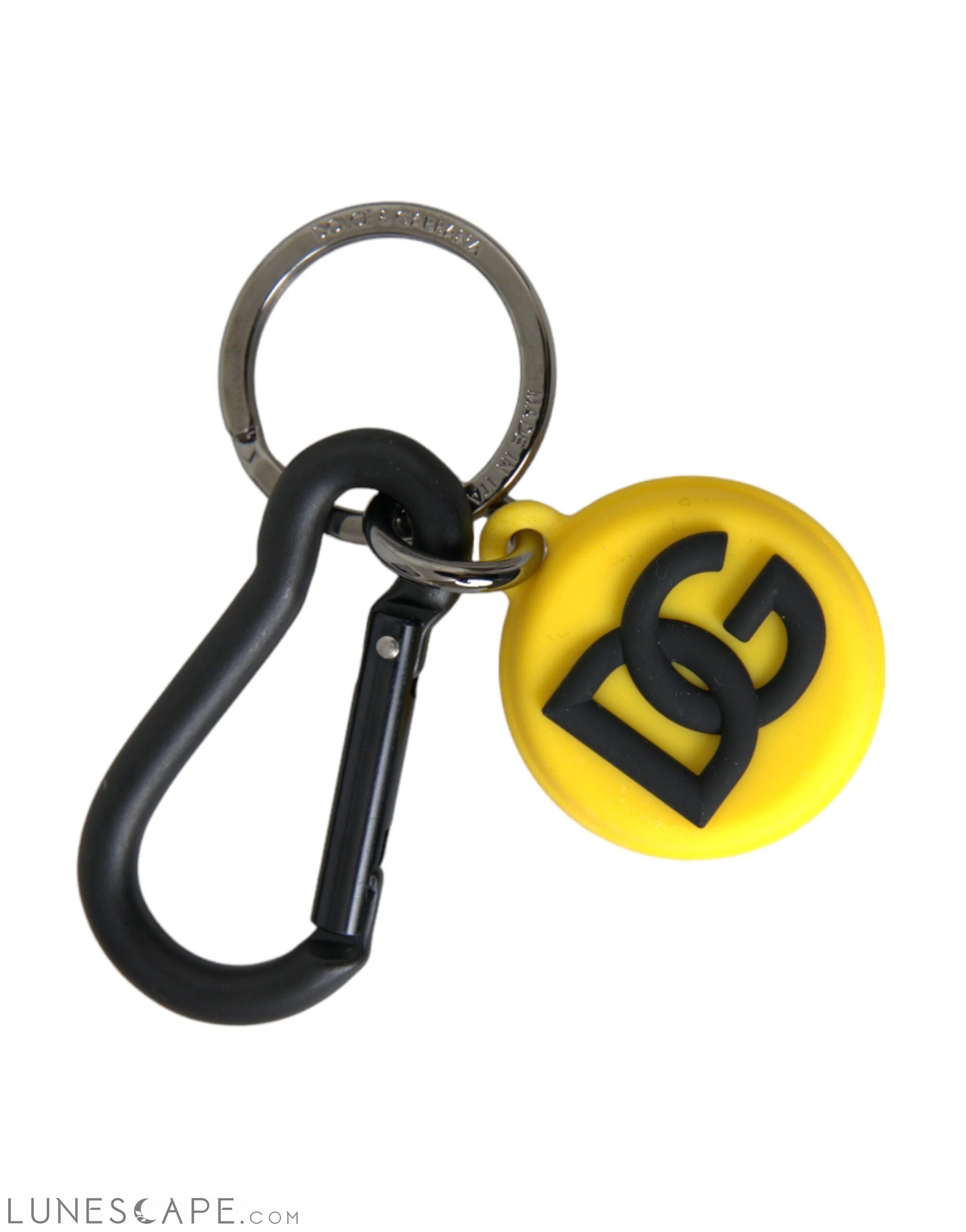 Dolce & Gabbana Yellow Rubber DG Logo Round Brass Metal Keychain LUNESCAPE