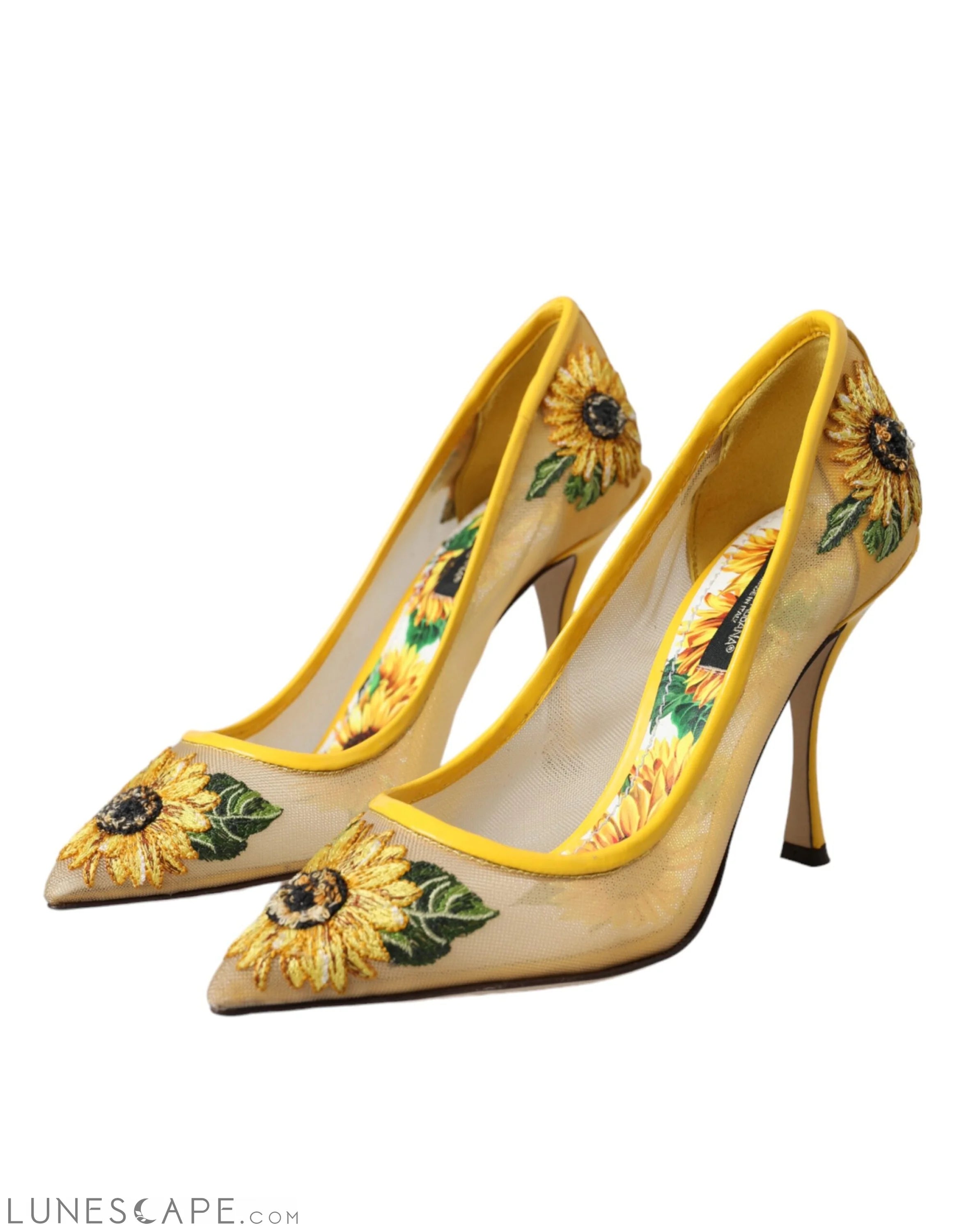 Dolce & Gabbana Yellow Sunflower Mesh Heels Pumps Shoes LUNESCAPE