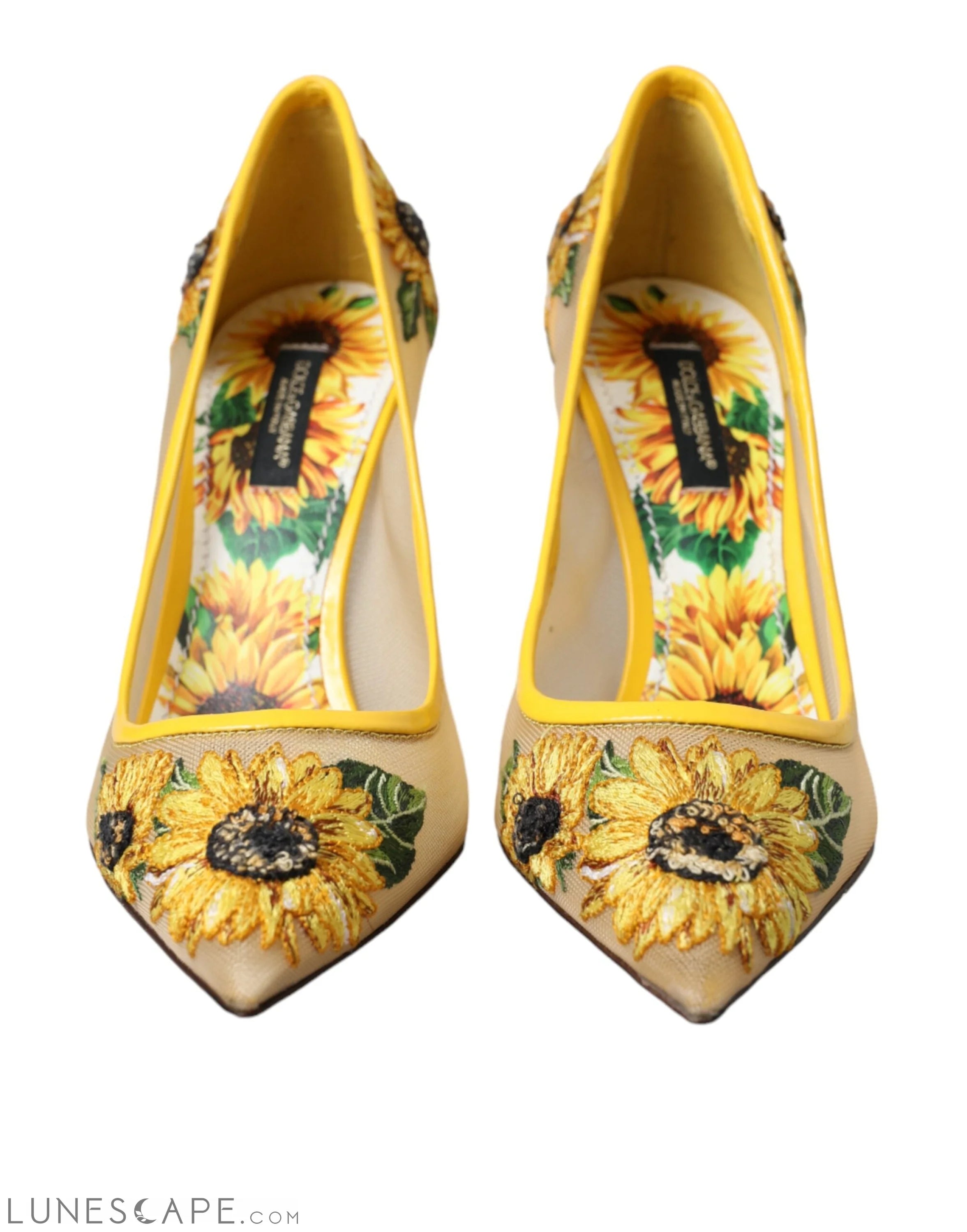 Dolce & Gabbana Yellow Sunflower Mesh Heels Pumps Shoes LUNESCAPE