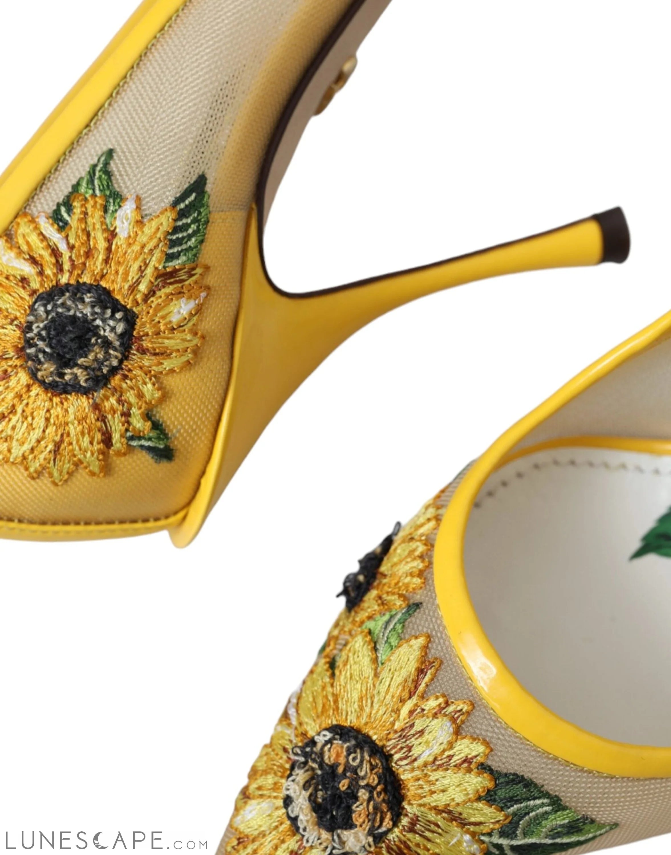 Dolce & Gabbana Yellow Sunflower Mesh Heels Pumps Shoes LUNESCAPE