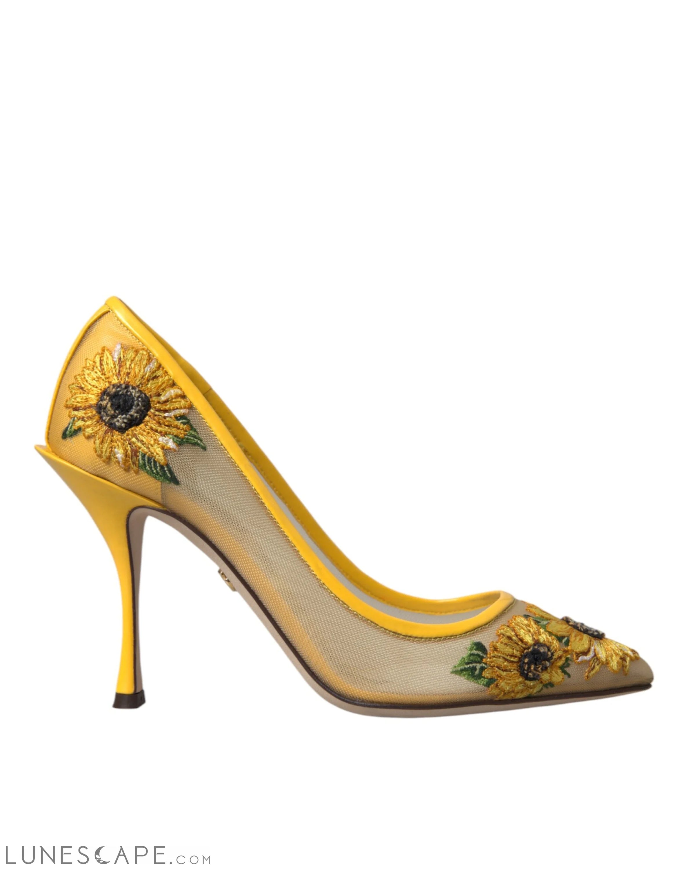 Dolce & Gabbana Yellow Sunflower Mesh Heels Pumps Shoes LUNESCAPE