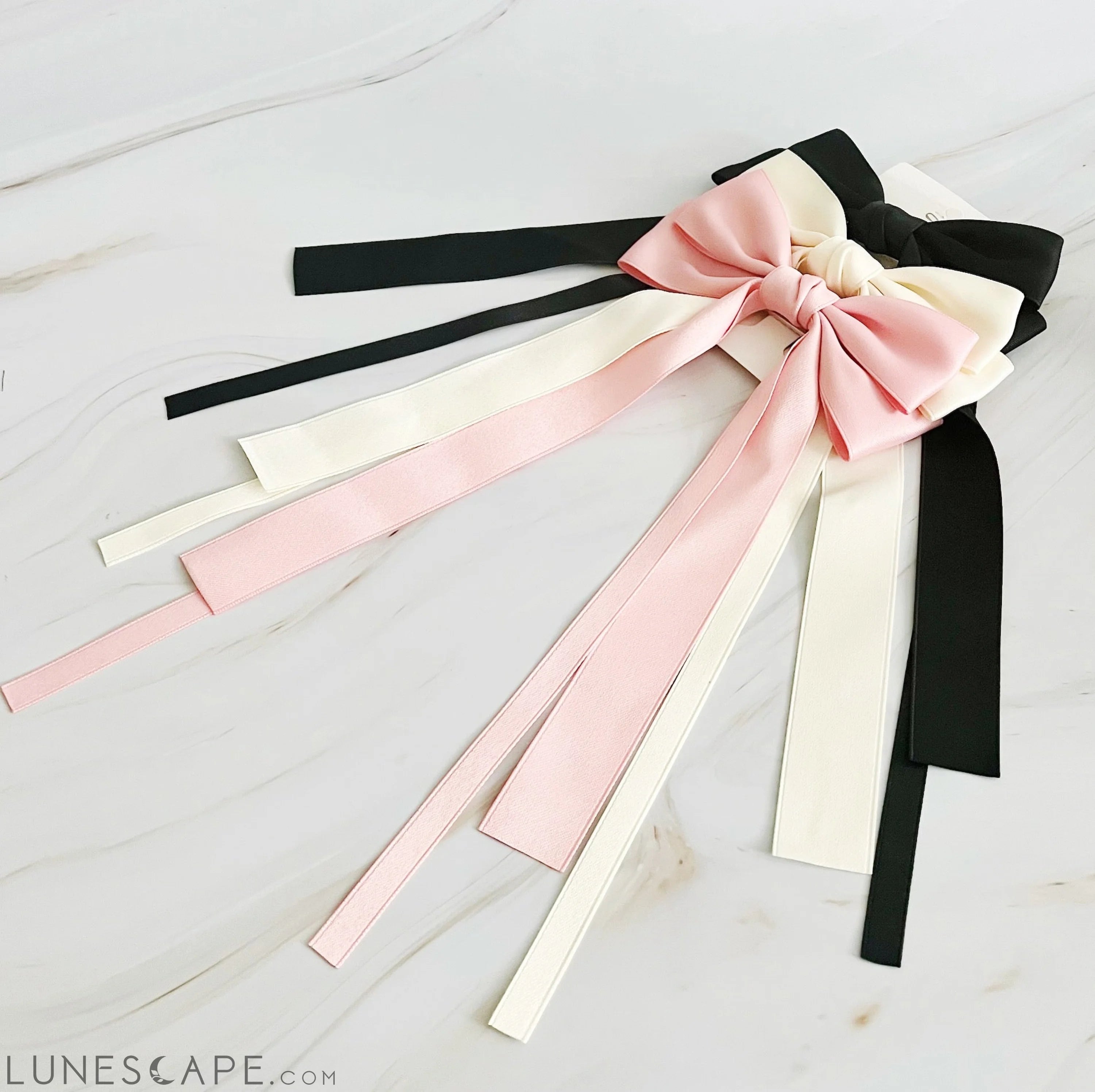 Double Bow Long Hair Clip Set of 3 LUNESCAPE