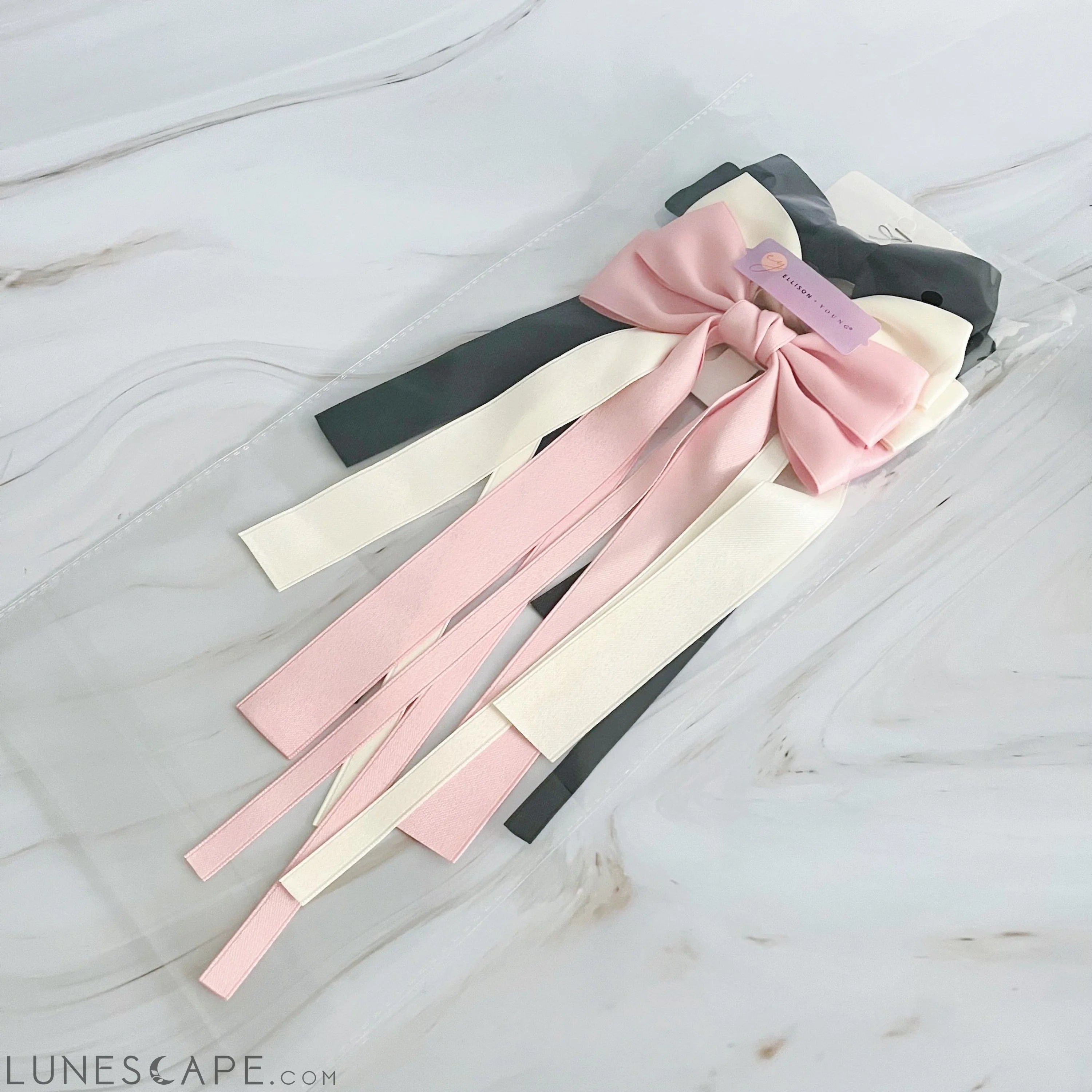 Double Bow Long Hair Clip Set of 3 LUNESCAPE