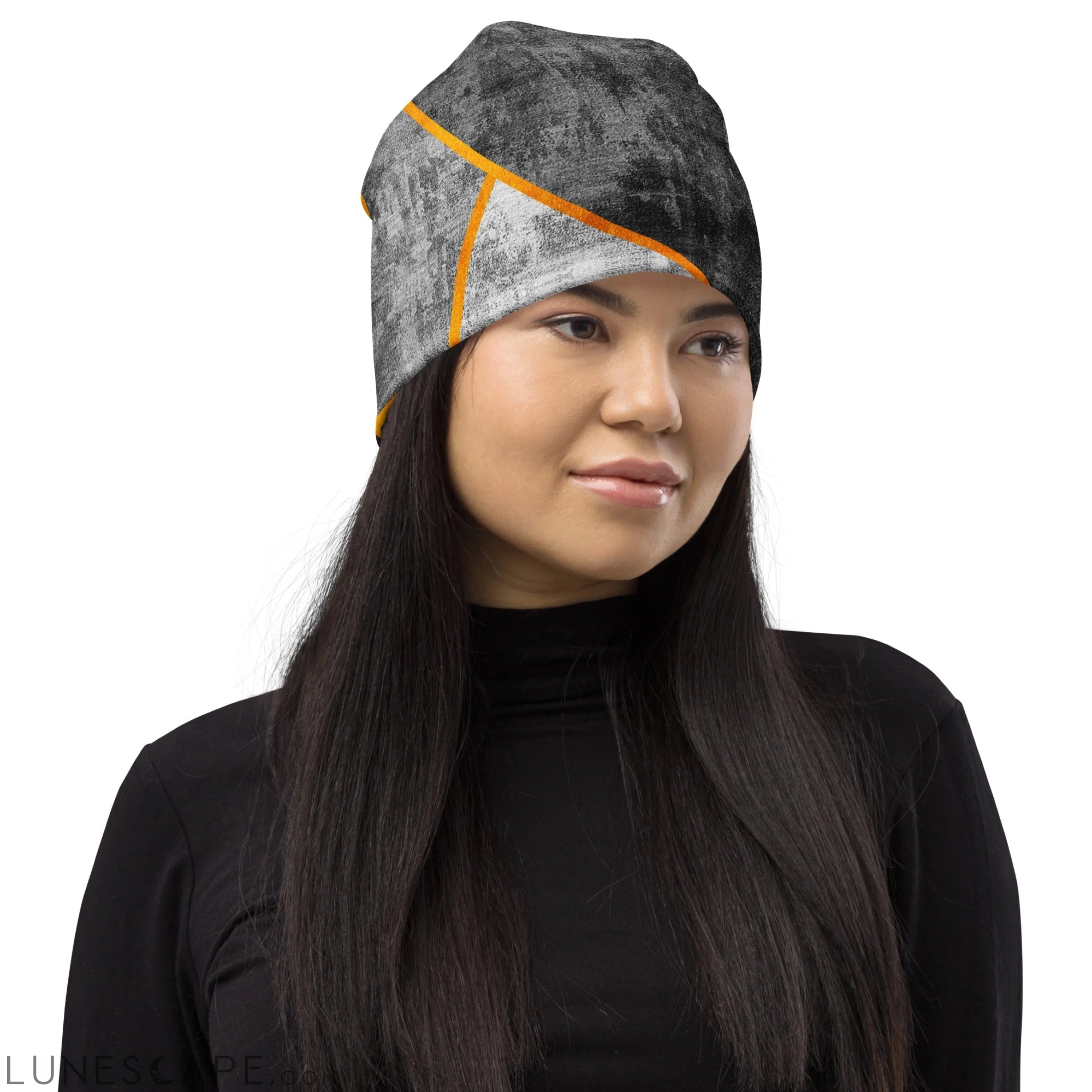 Double-layered Beanie Hat Blue Grey Design 2 LUNESCAPE