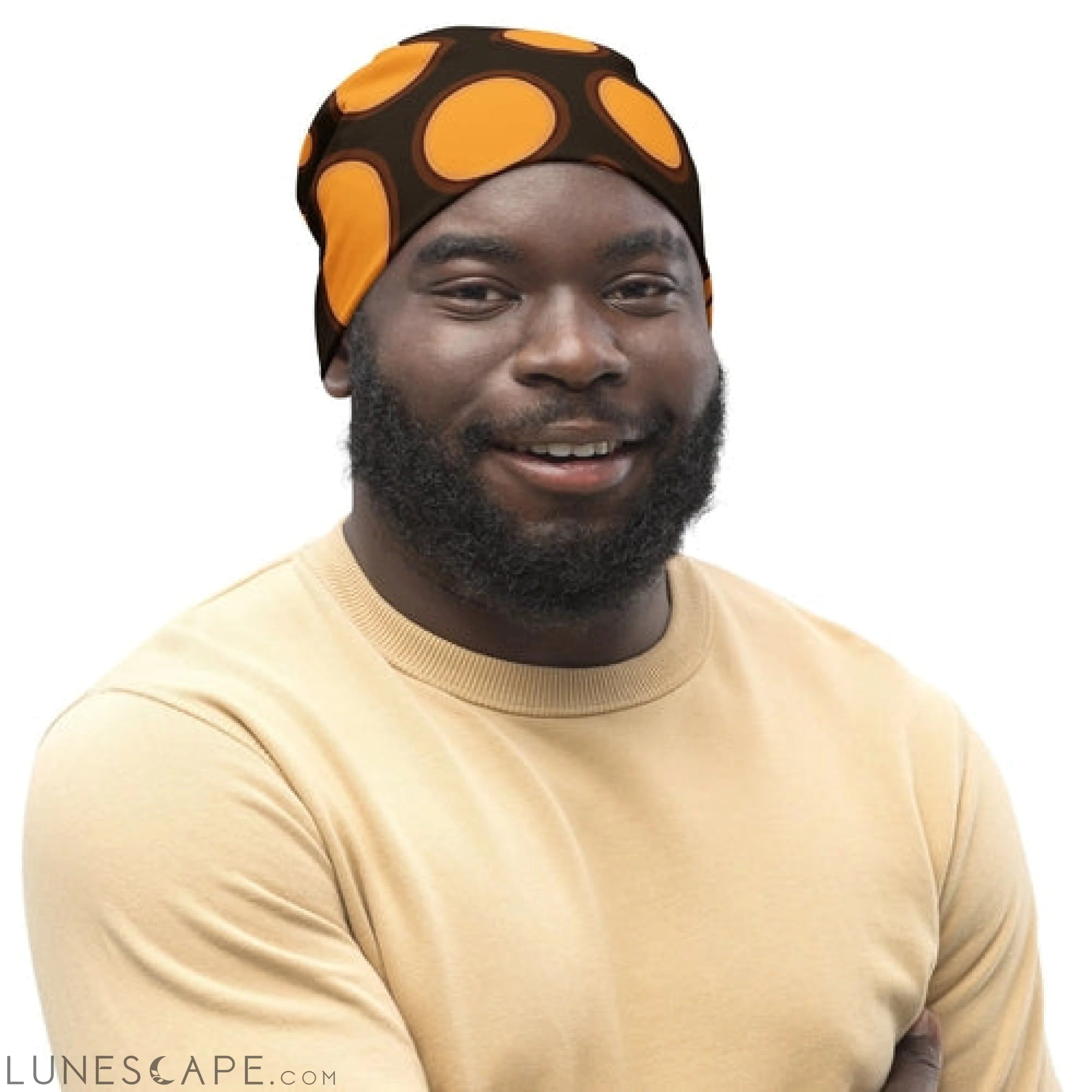 Double-layered Beanie Hat Orange Brown Spotted Print LUNESCAPE