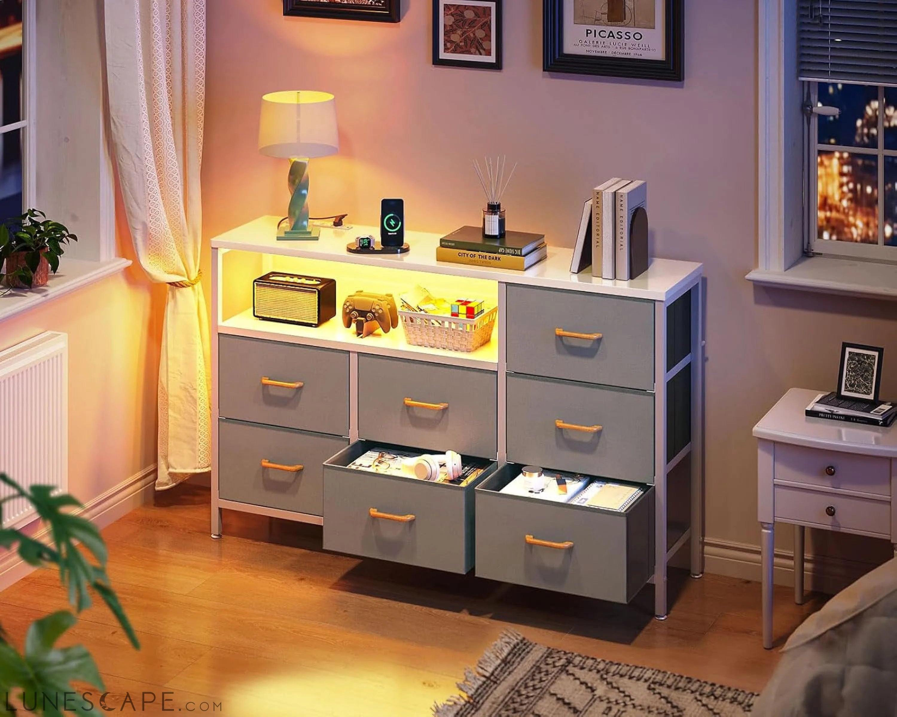 Dresser with LED Lights and Charging Station 52-Inch Long Dresser -