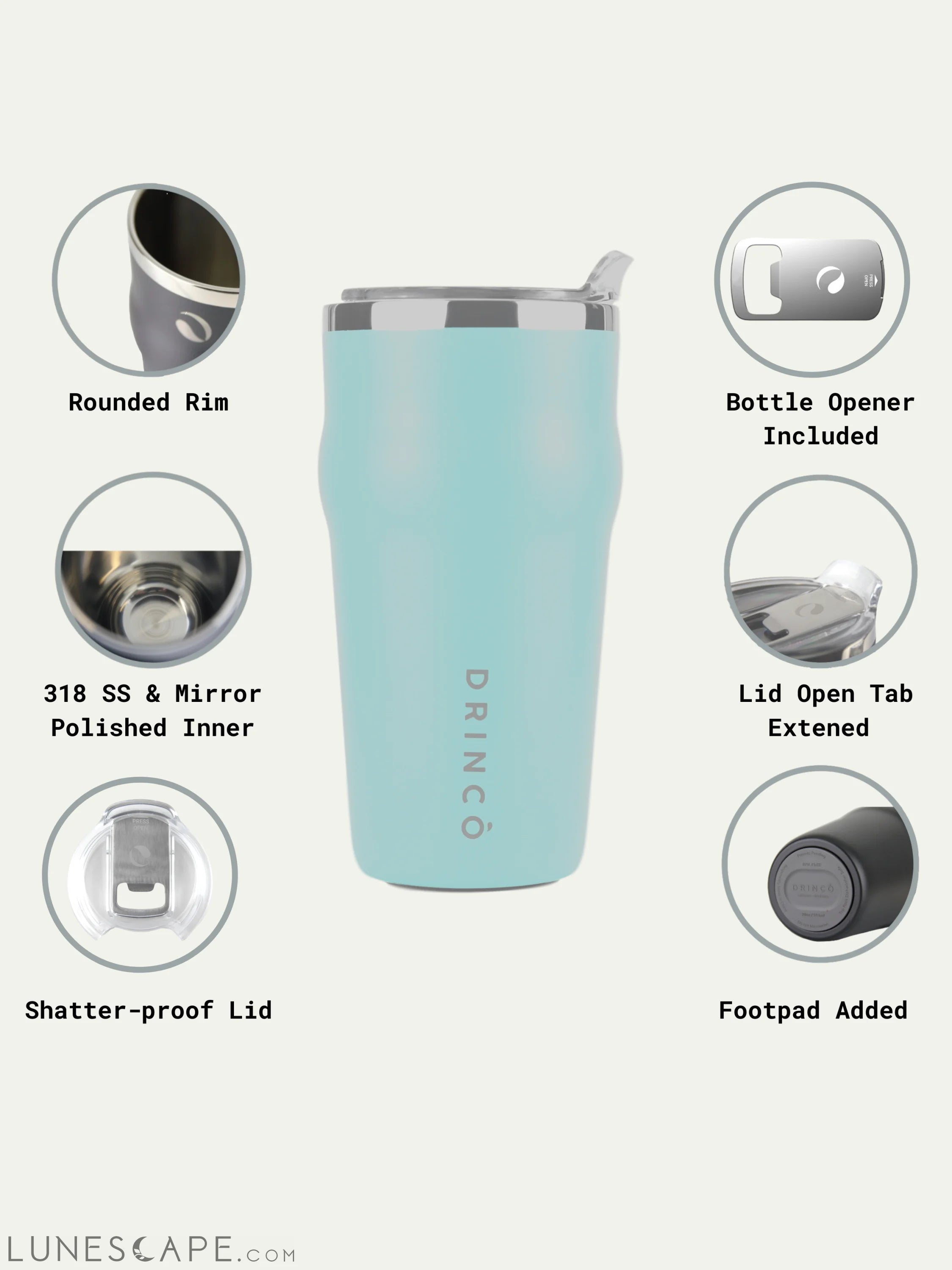 DRINCO 20oz Insulated Tumbler Beer Mug-Bottle Opener THOR-(Aquamarine) LUNESCAPE