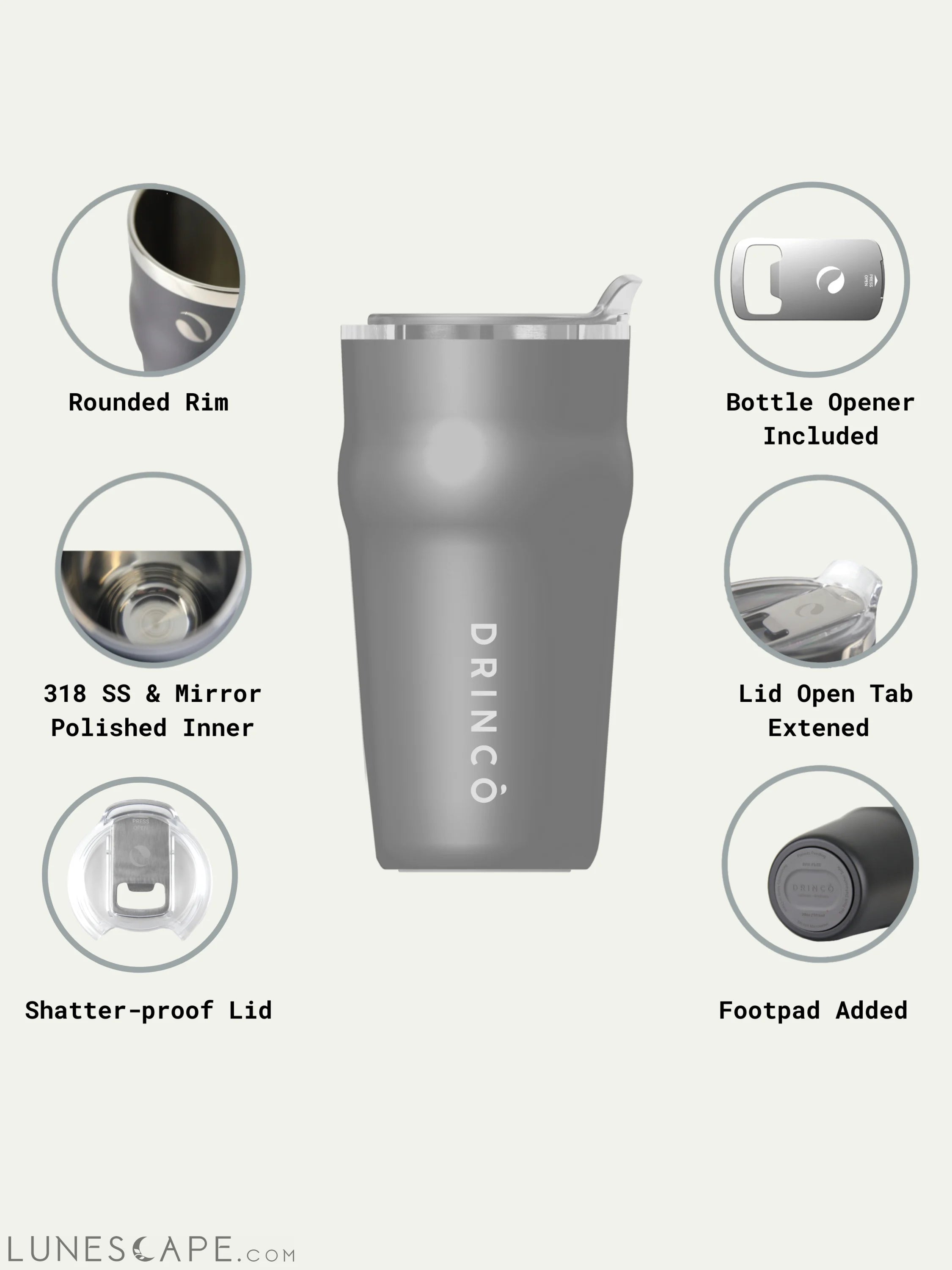 DRINCO 20oz Insulated Tumbler Beer Mug-Bottle Opener THOR-(Jet Black) LUNESCAPE