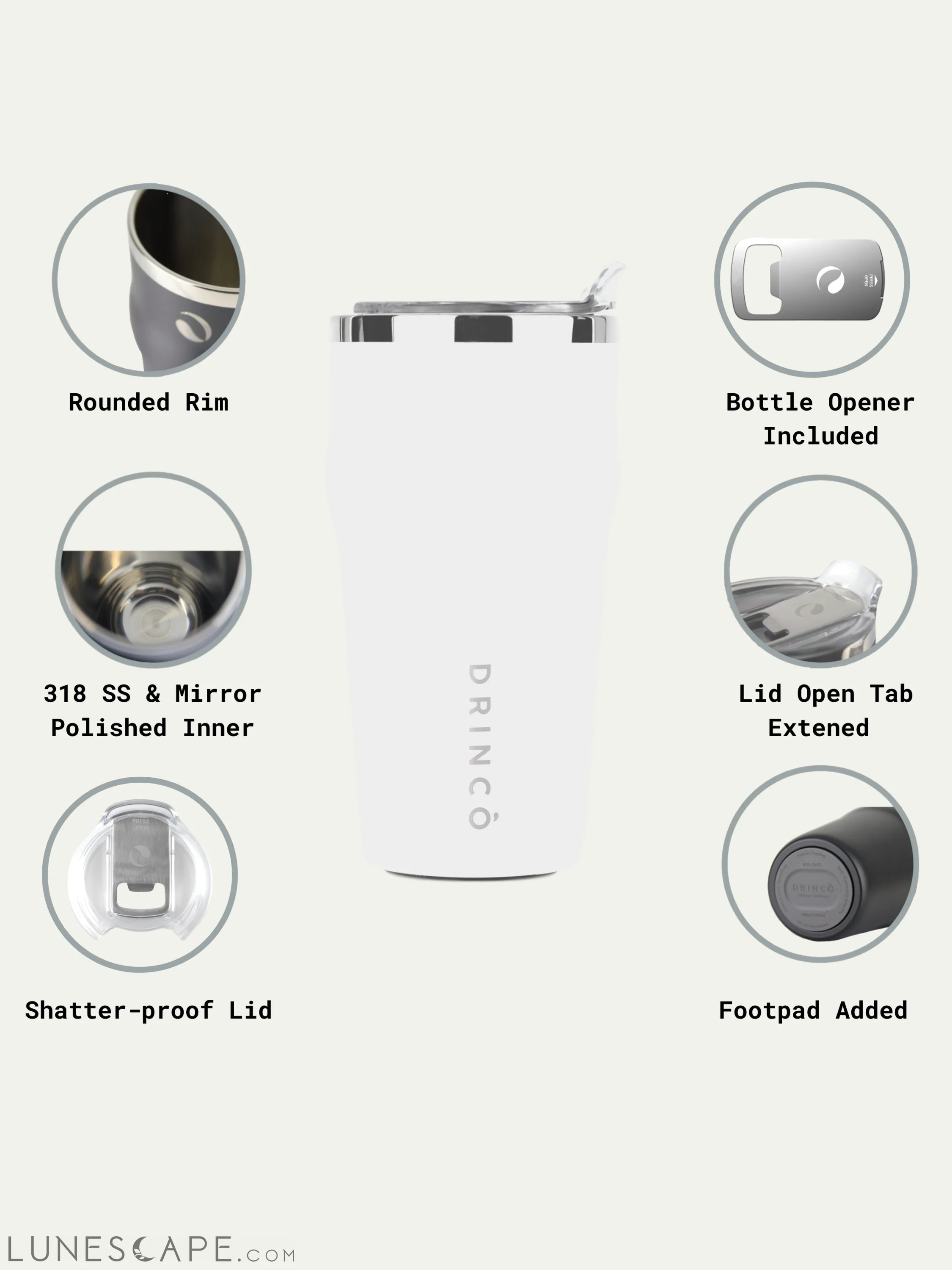 DRINCO 20oz Insulated Tumbler Beer Mug-Bottle Opener THOR-(Mint Cream) LUNESCAPE