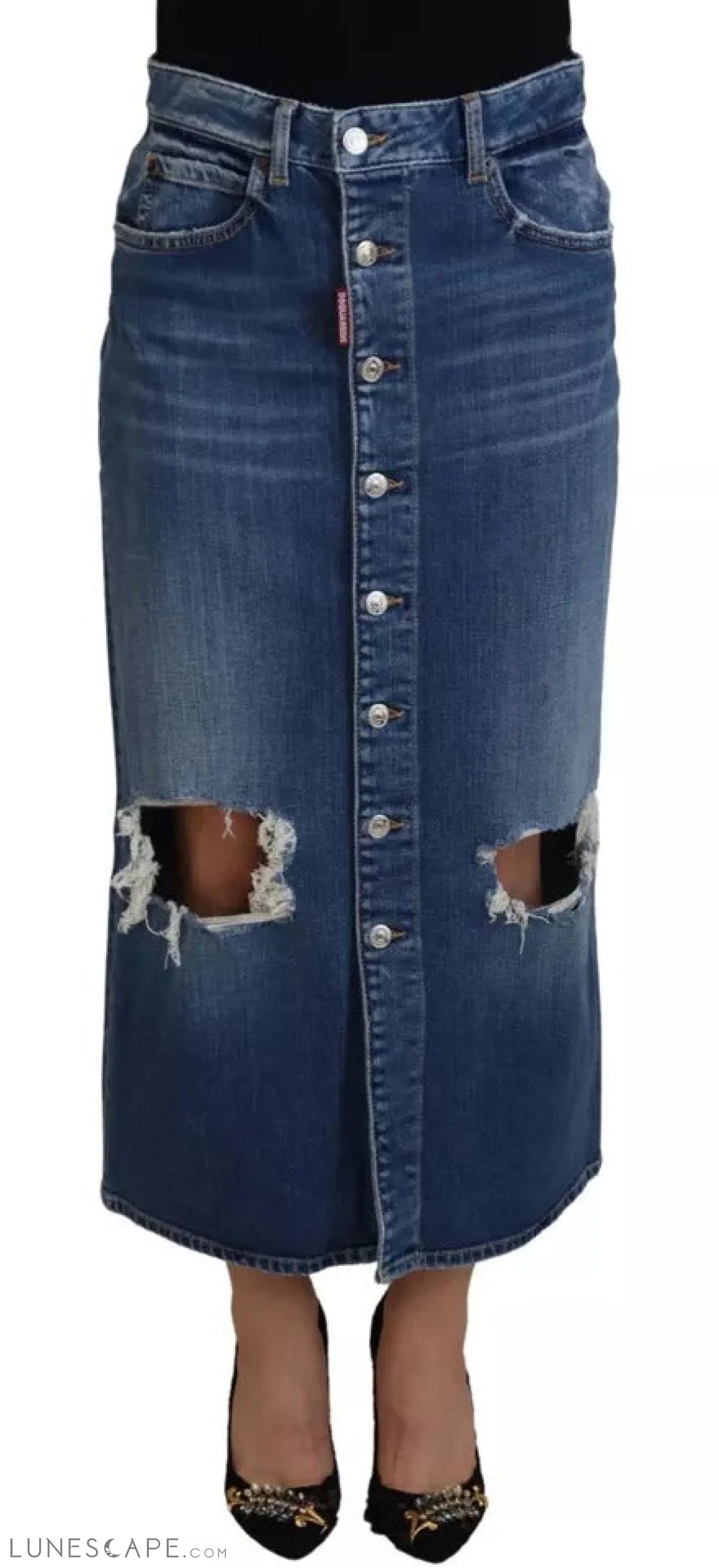 Dsquared² Blue Distressed High Waist Pencil Cut Denim Skirt IT38 | XS Skirts - Midi