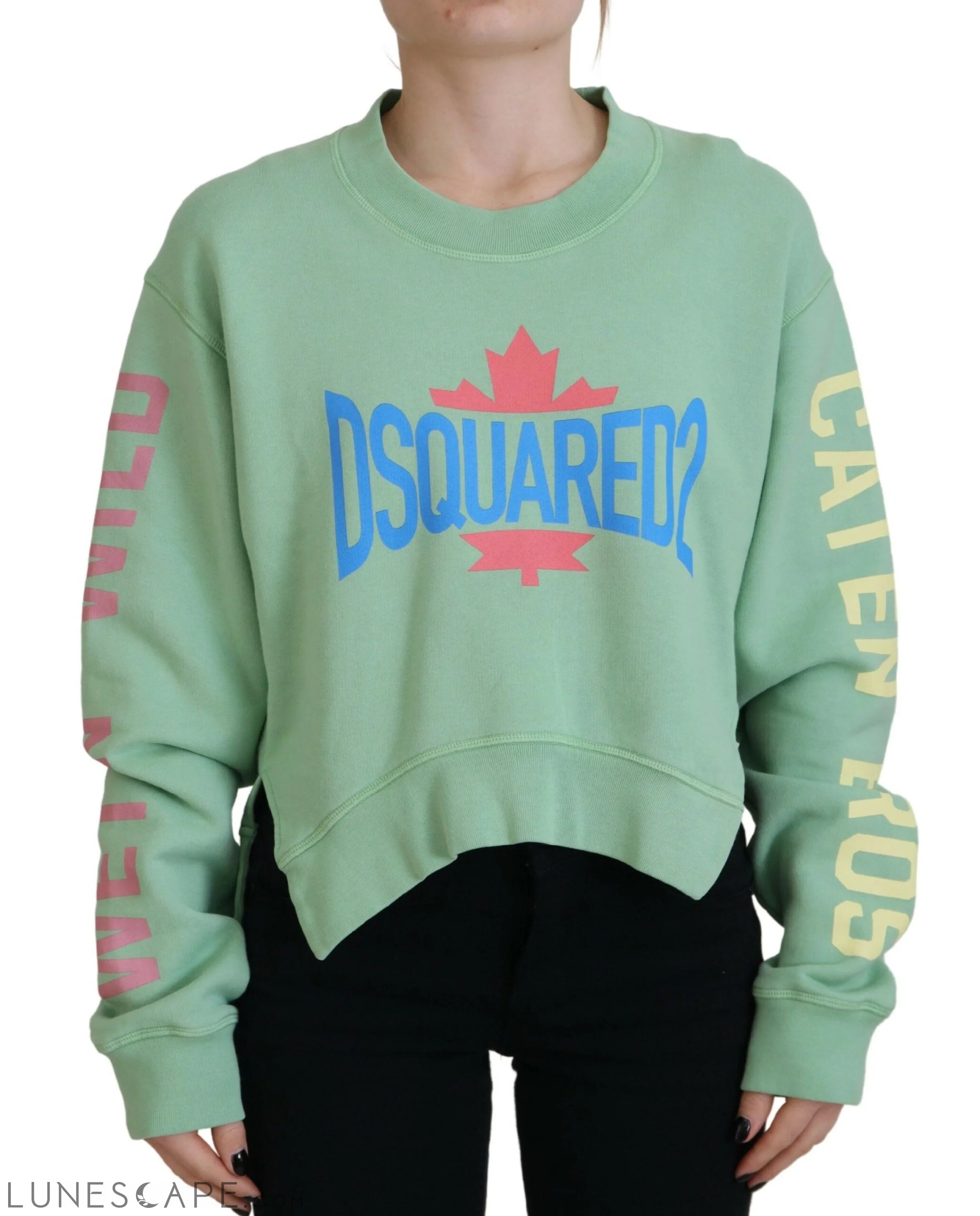 Dsquared² Green Logo Printed Crew Neck Long Sleeve Sweater IT38 | XS Sweatshirts - Women