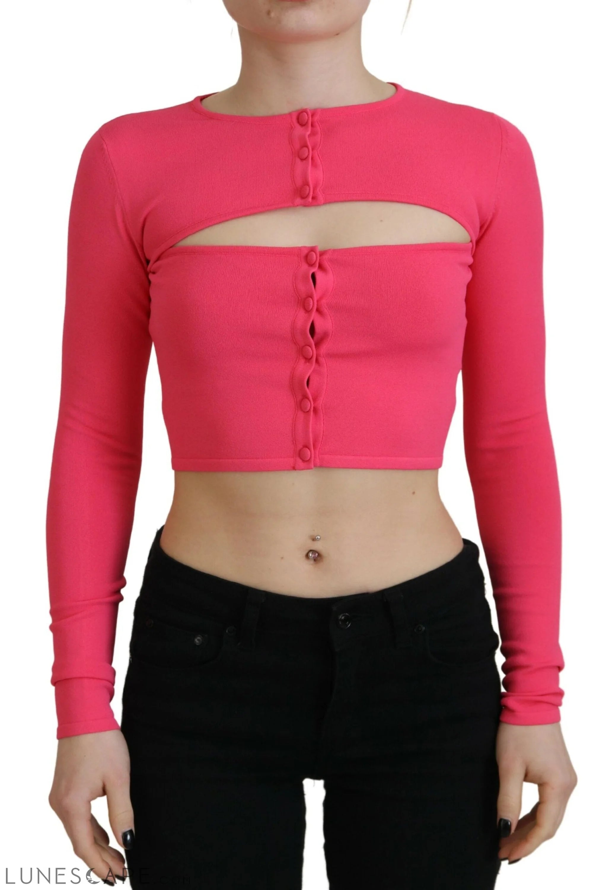 Dsquared² Pink Viscose Knit Open Chest Long Sleeves Top IT38 | XS Crop Tops