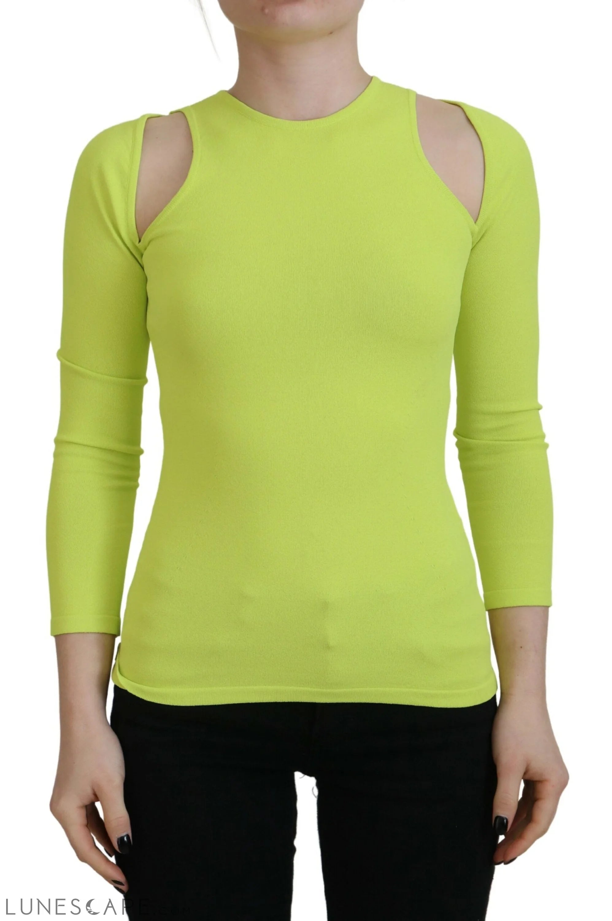 Dsquared² Yellow Green Viscose Open Shoulder Long Sleeves Top IT38 | XS Long Sleeved Blouses
