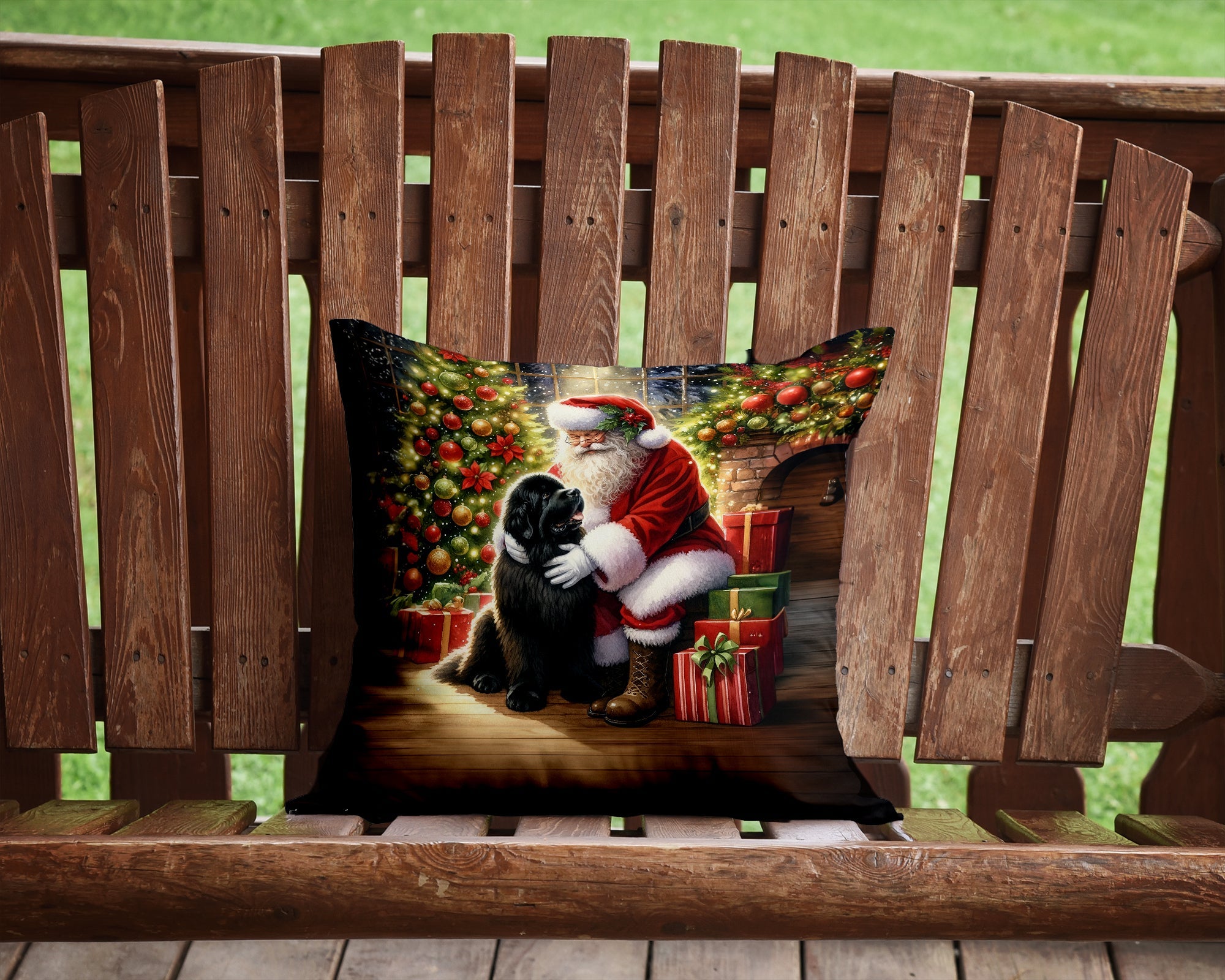 Newfoundland and Santa Claus Throw Pillow LUNESCAPE