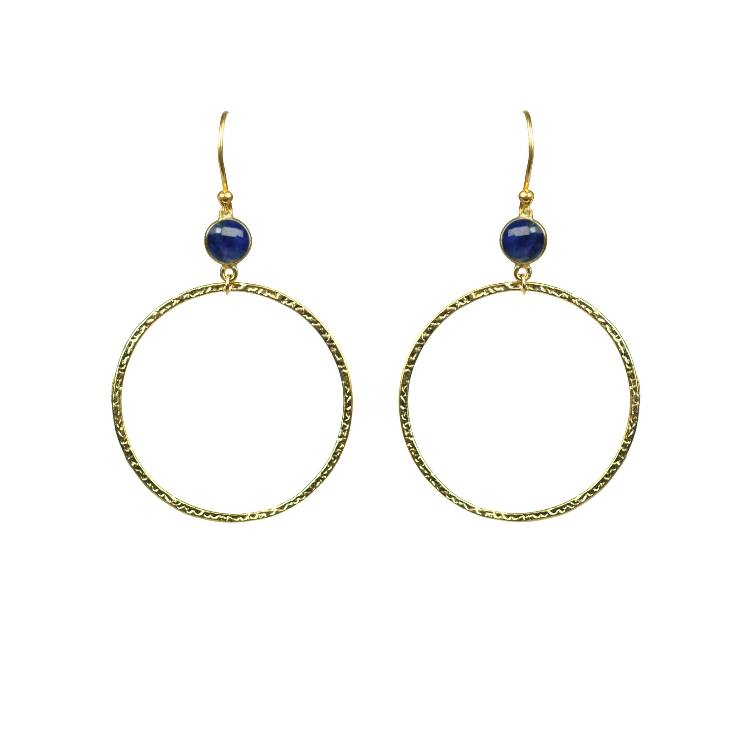 Lapis Lazuli Bezel Circle Earrings LUNESCAPE