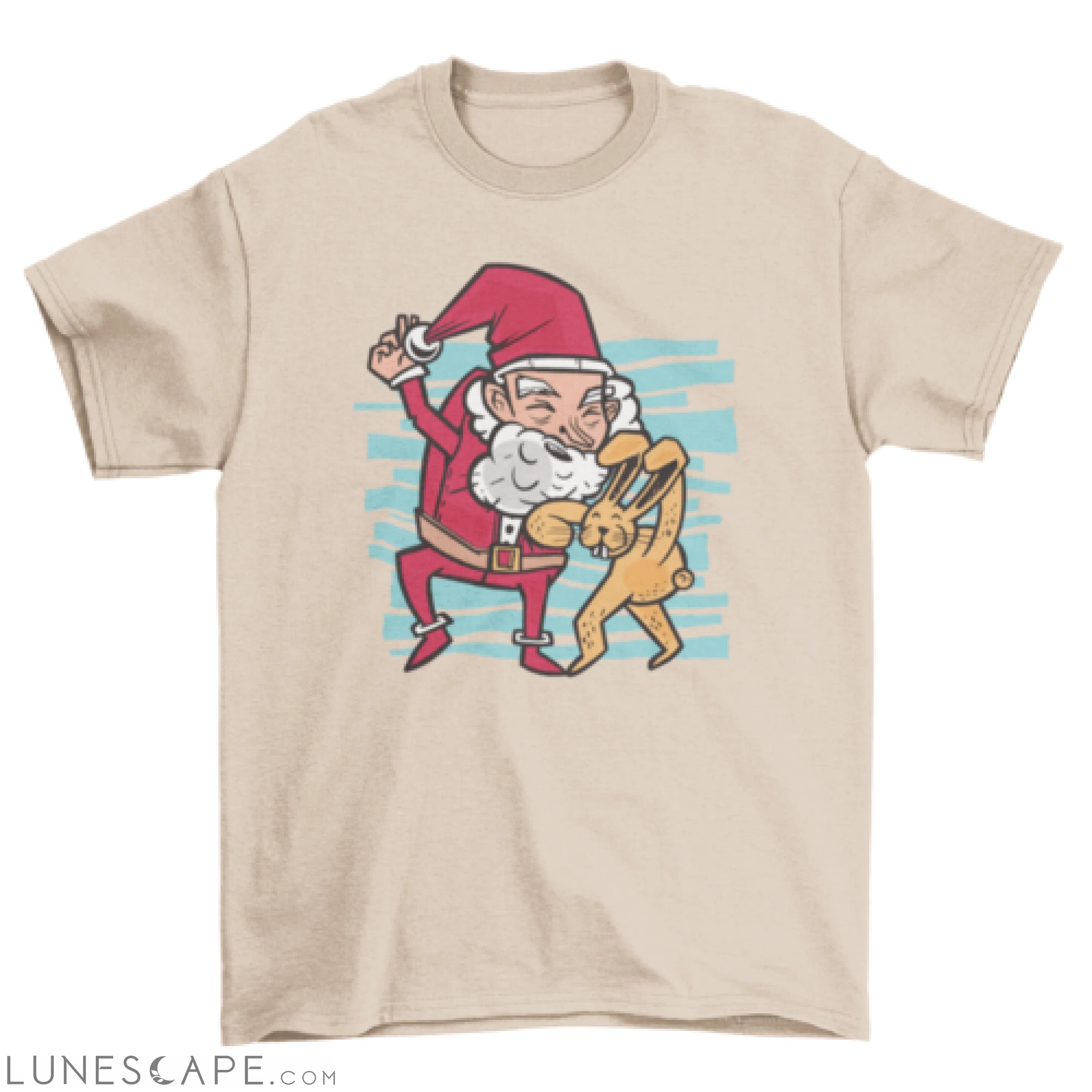 Easter bunny kicking santa t-shirt design LUNESCAPE