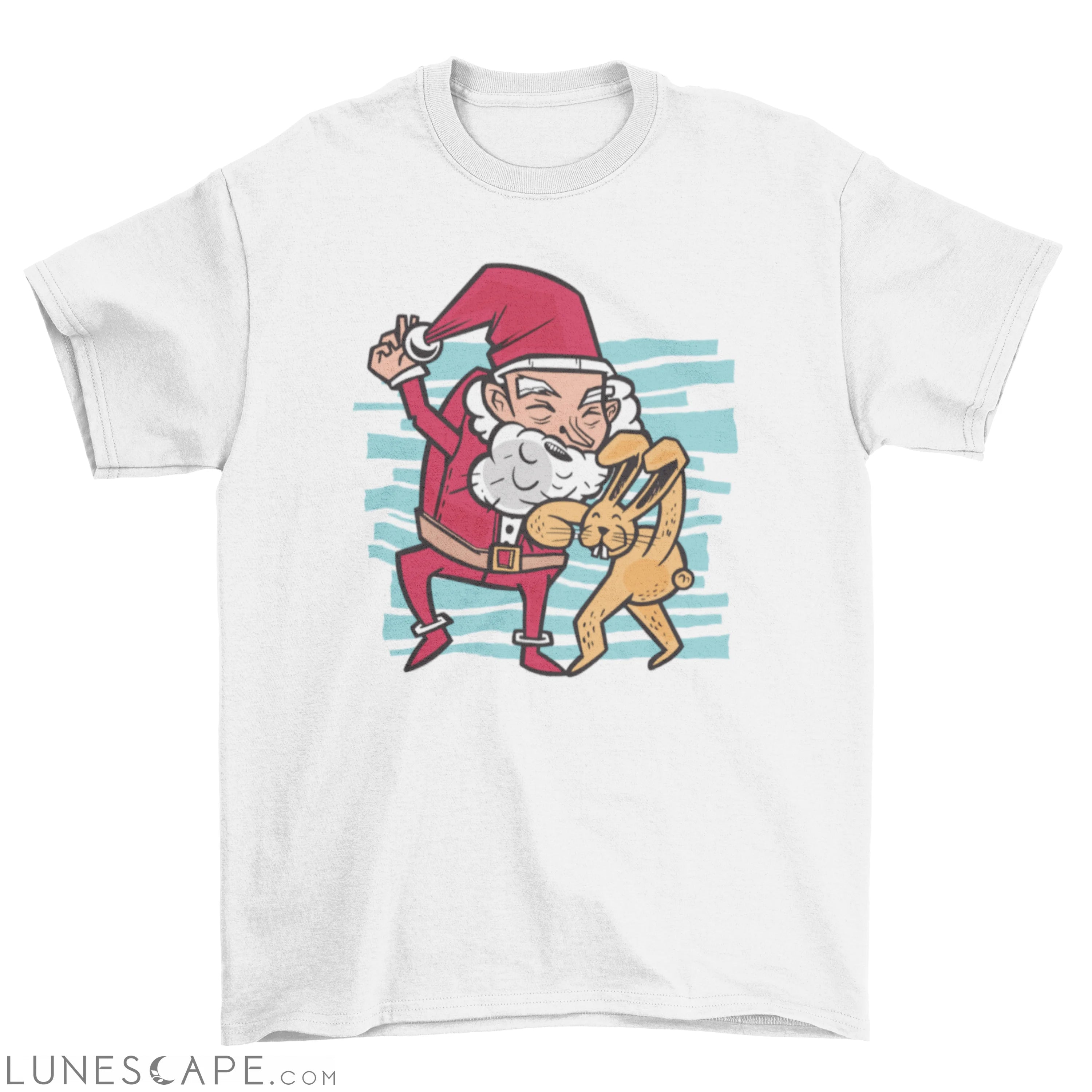 Easter bunny kicking santa t-shirt design LUNESCAPE