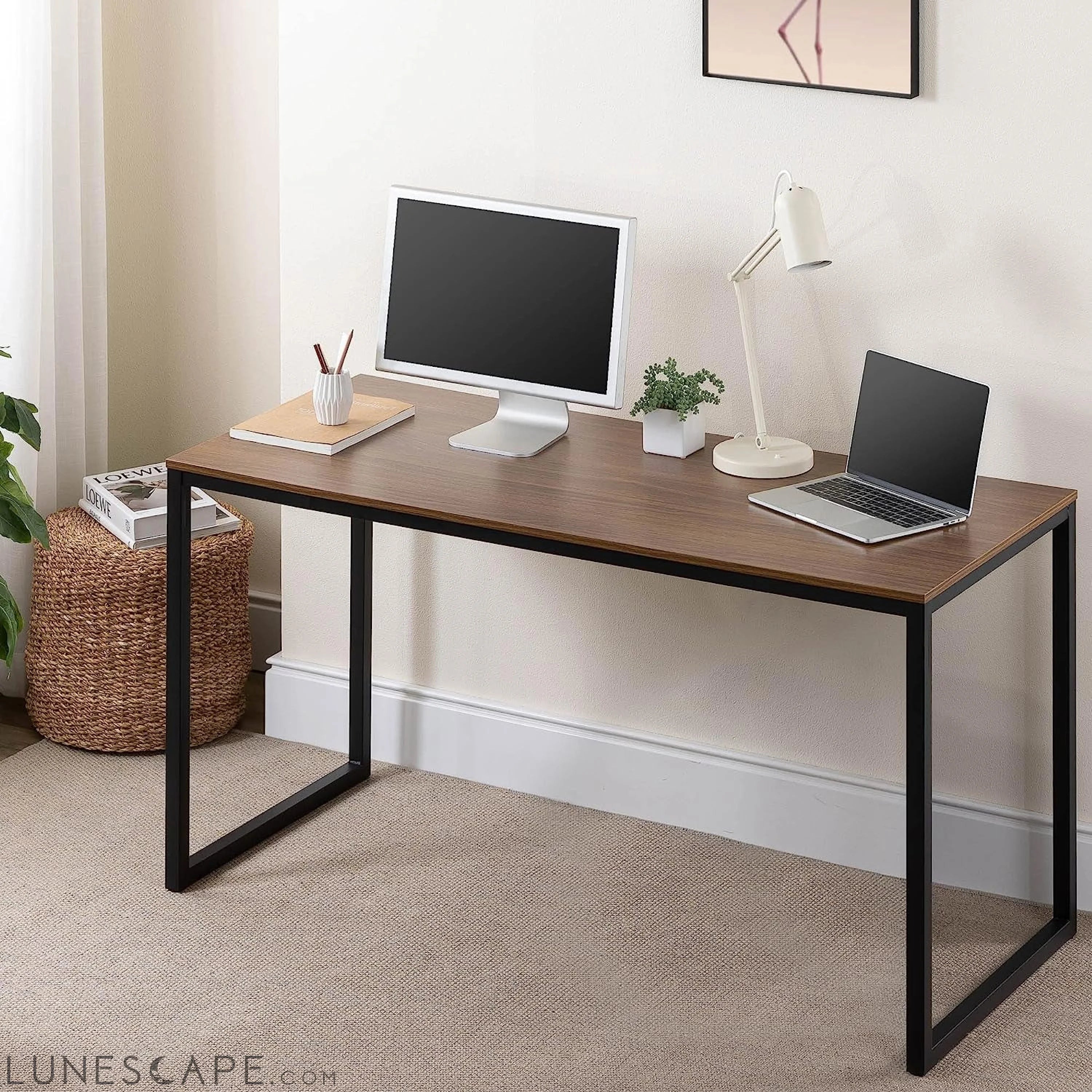 Easy Assembly Black Frame Office Desk LUNESCAPE