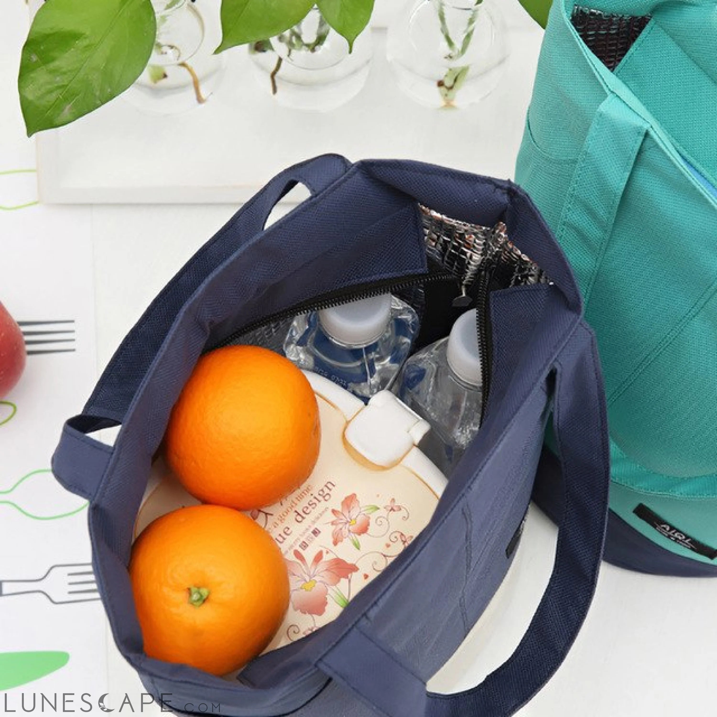 Eco-Friendly Thermal Insulated Canvas Lunch Tote (Mint, Navy or White) LUNESCAPE