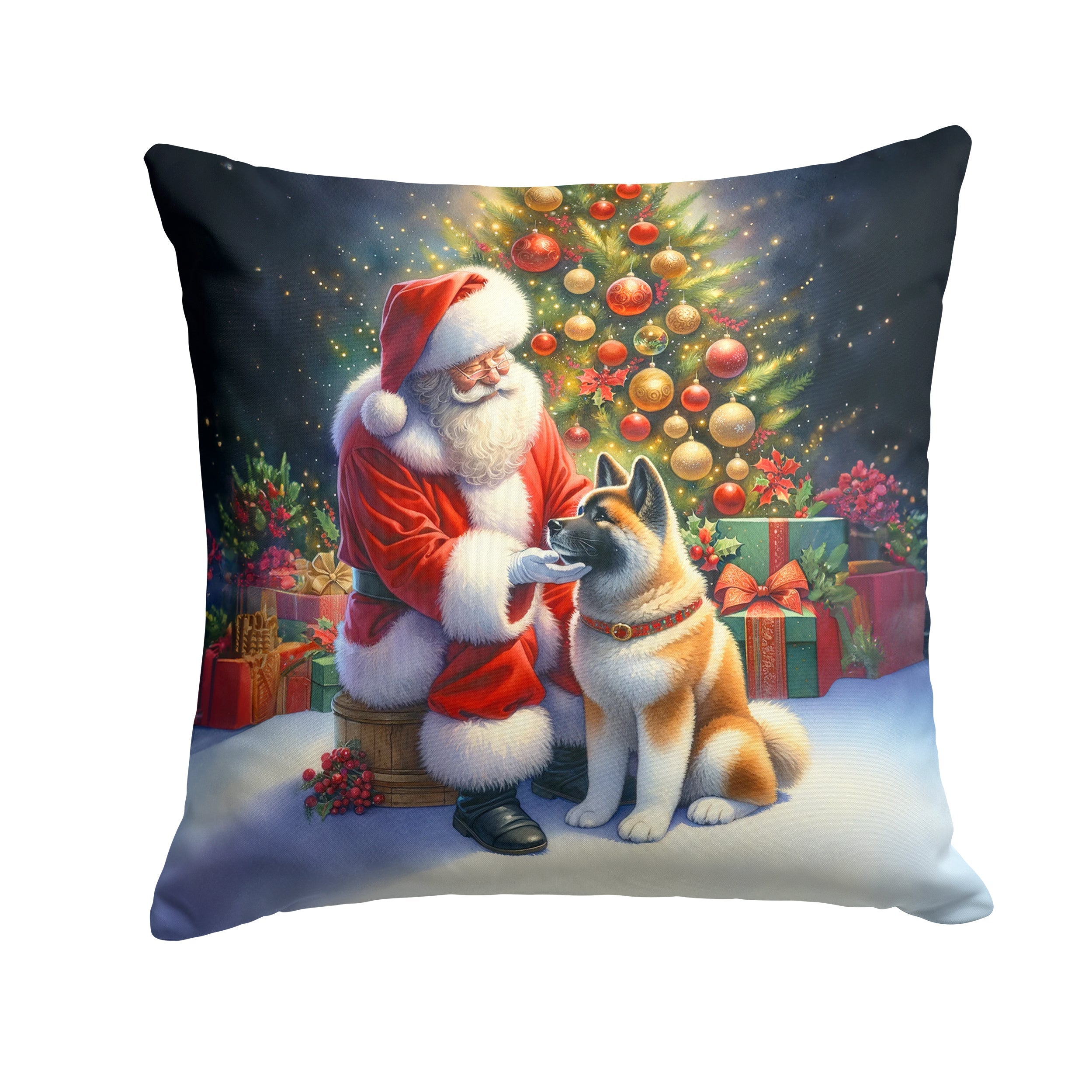 Akita and Santa Claus Throw Pillow LUNESCAPE