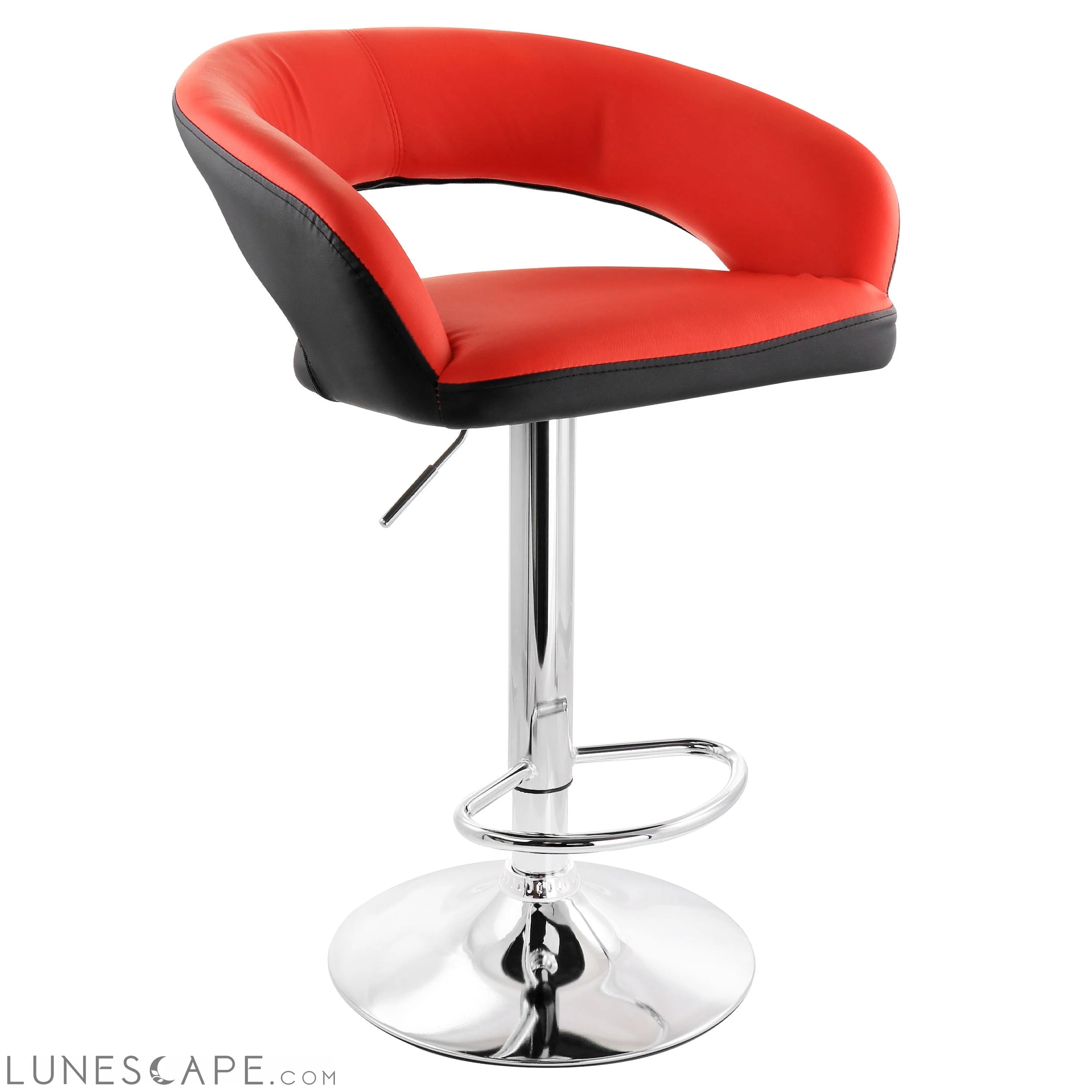 Elama Adjustable Faux Leather Open Back Bar Stool in Red and Black LUNESCAPE