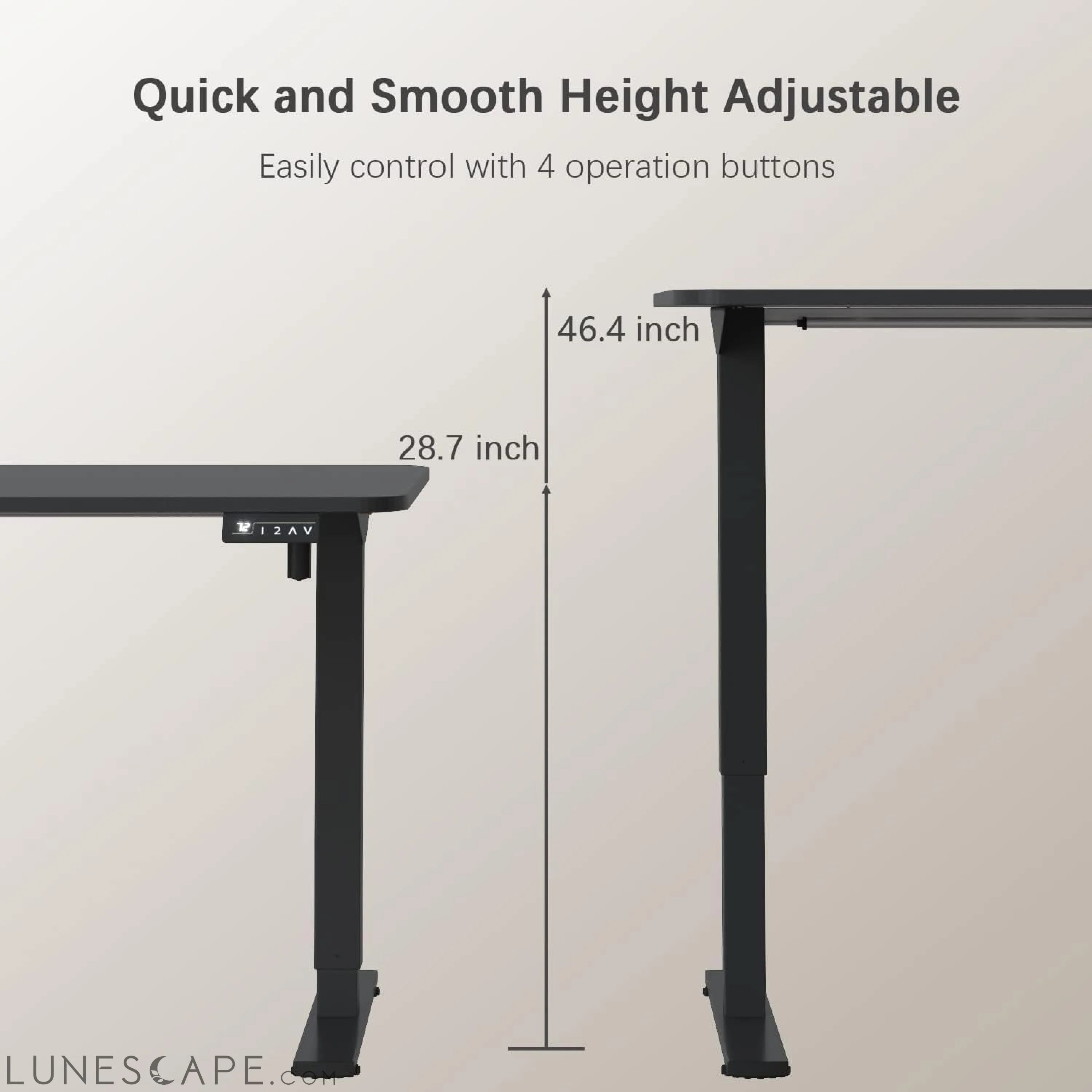Electric Height Adjustable Standing Desk Large 55 X 24 Inches Sit LUNESCAPE