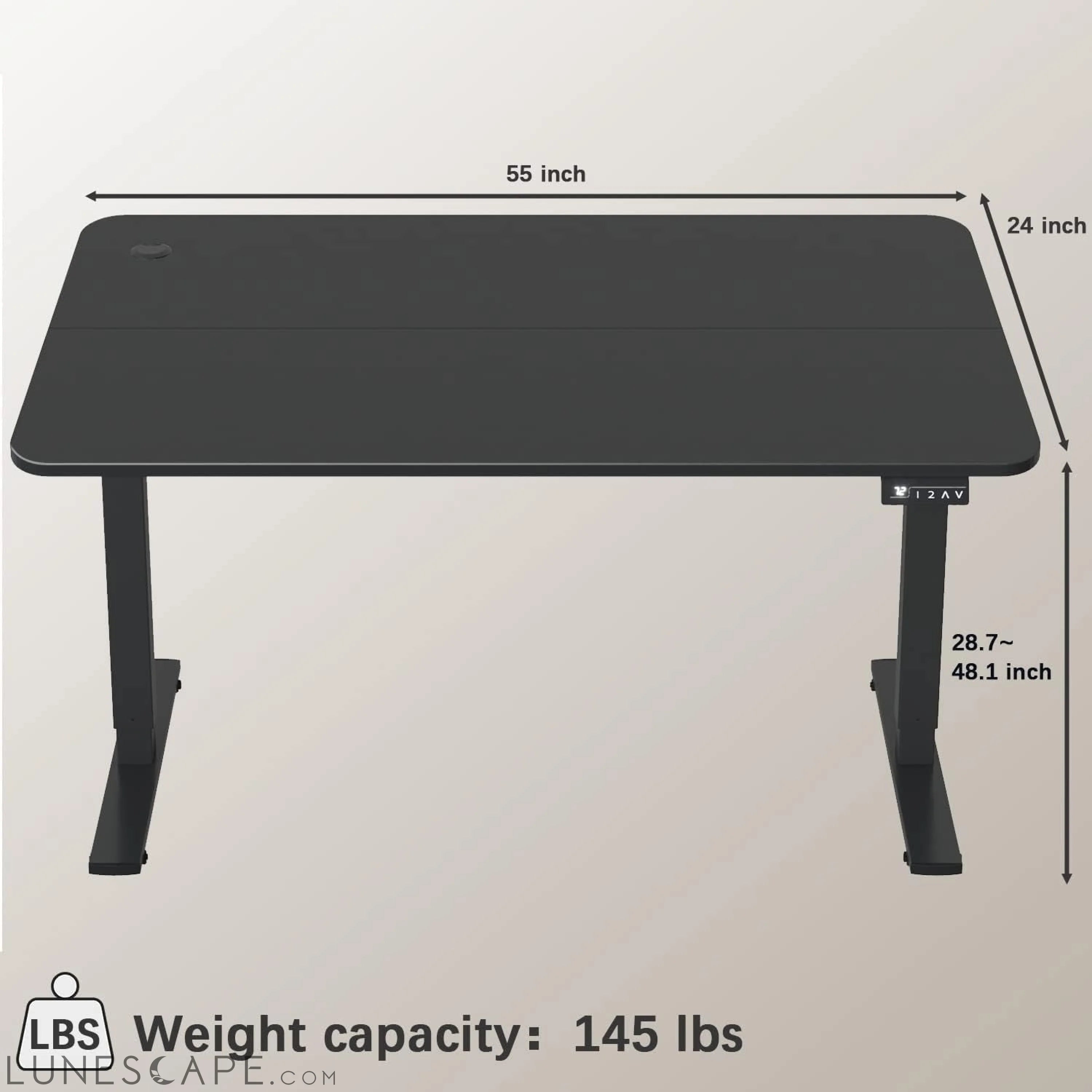 Electric Height Adjustable Standing Desk Large 55 X 24 Inches Sit LUNESCAPE