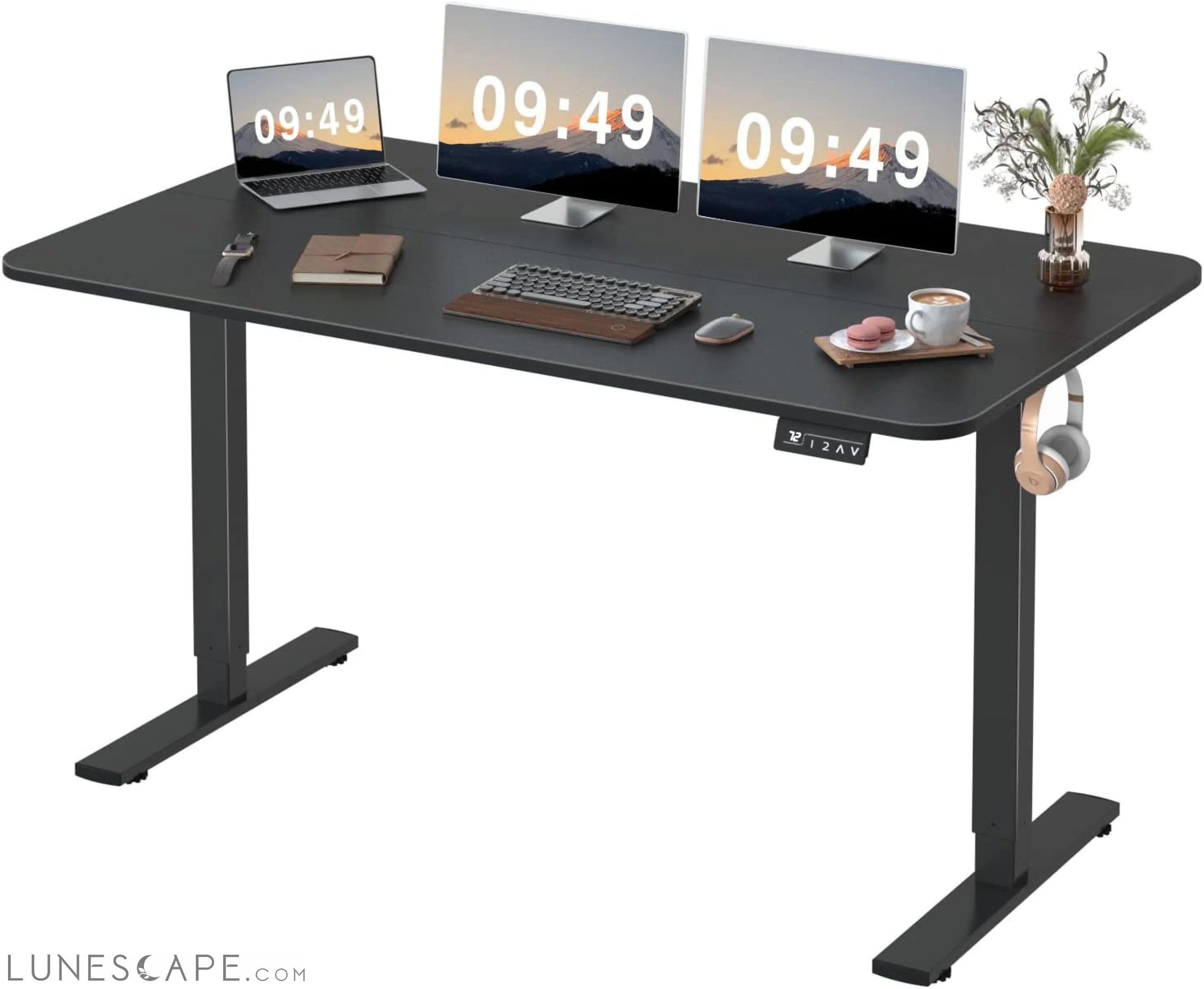 Electric Height Adjustable Standing Desk Large 55 X 24 Inches Sit LUNESCAPE