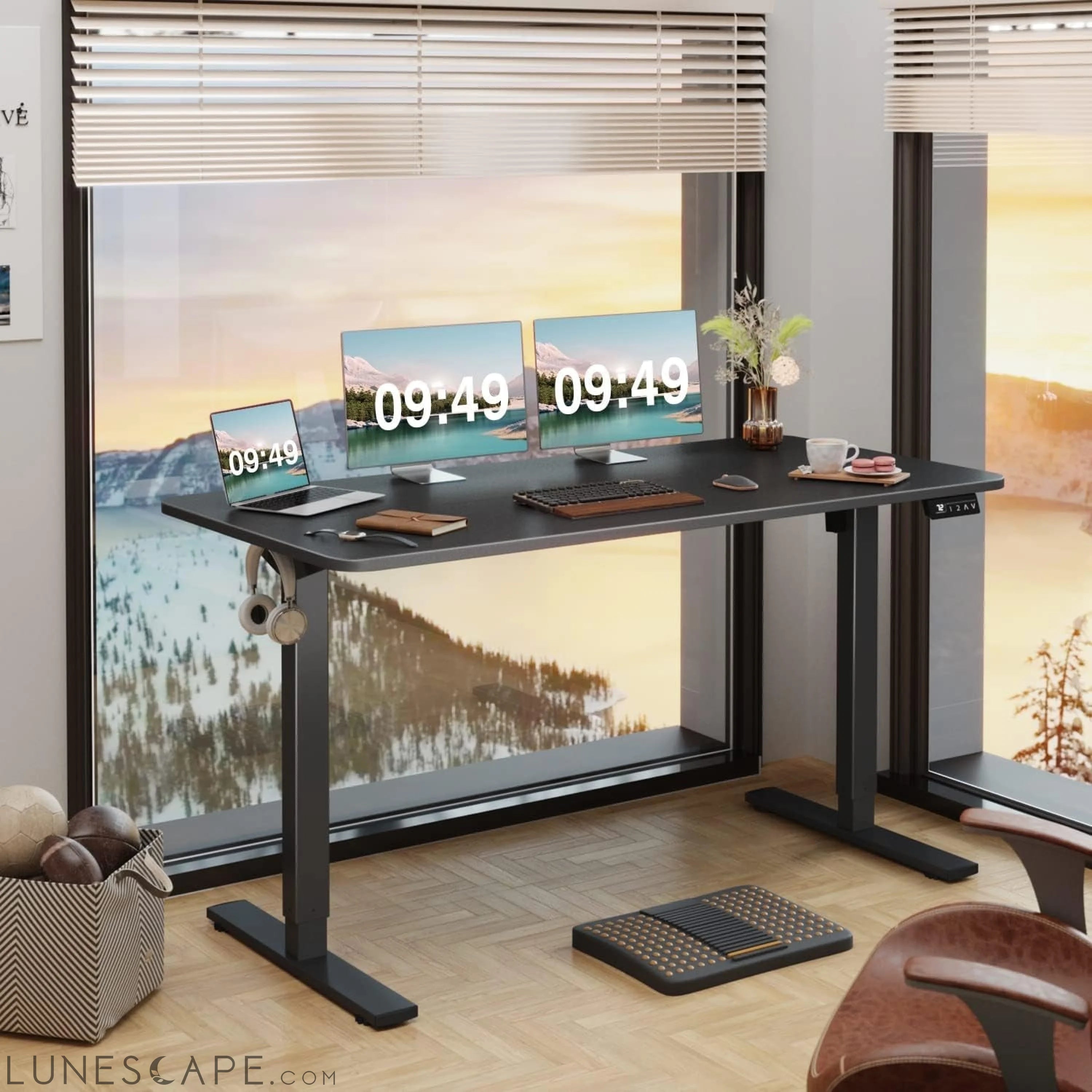 Electric Height Adjustable Standing Desk Large 55 X 24 Inches Sit LUNESCAPE