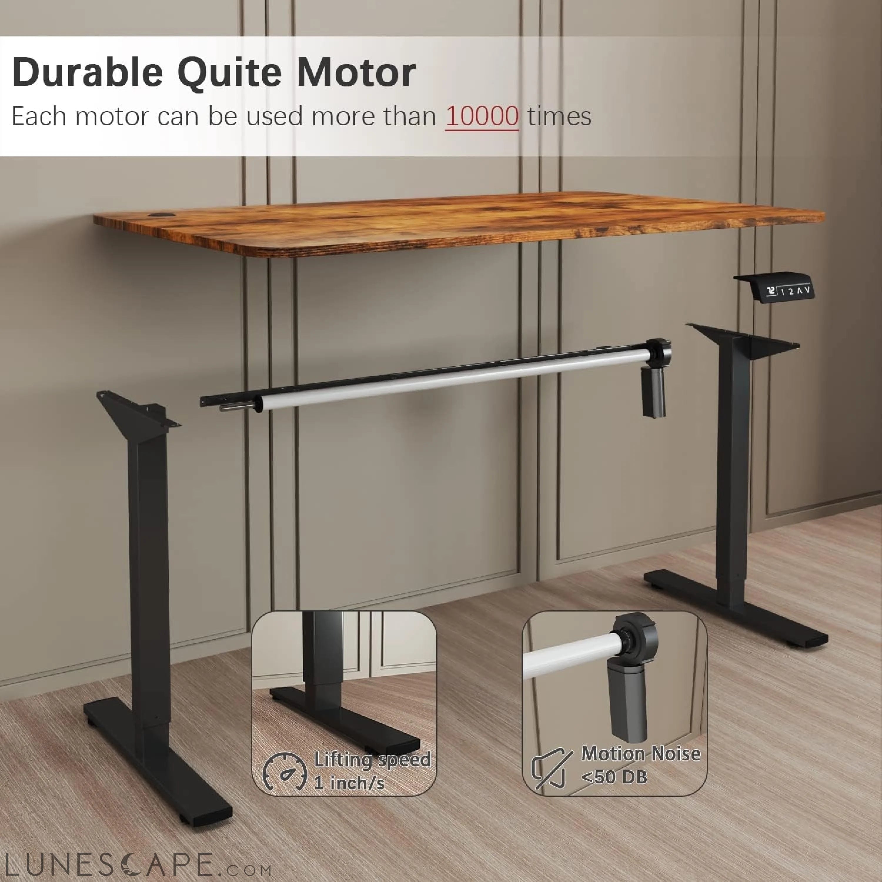 Electric Height Adjustable Standing Desk Large 55 X 24 Inches Sit LUNESCAPE